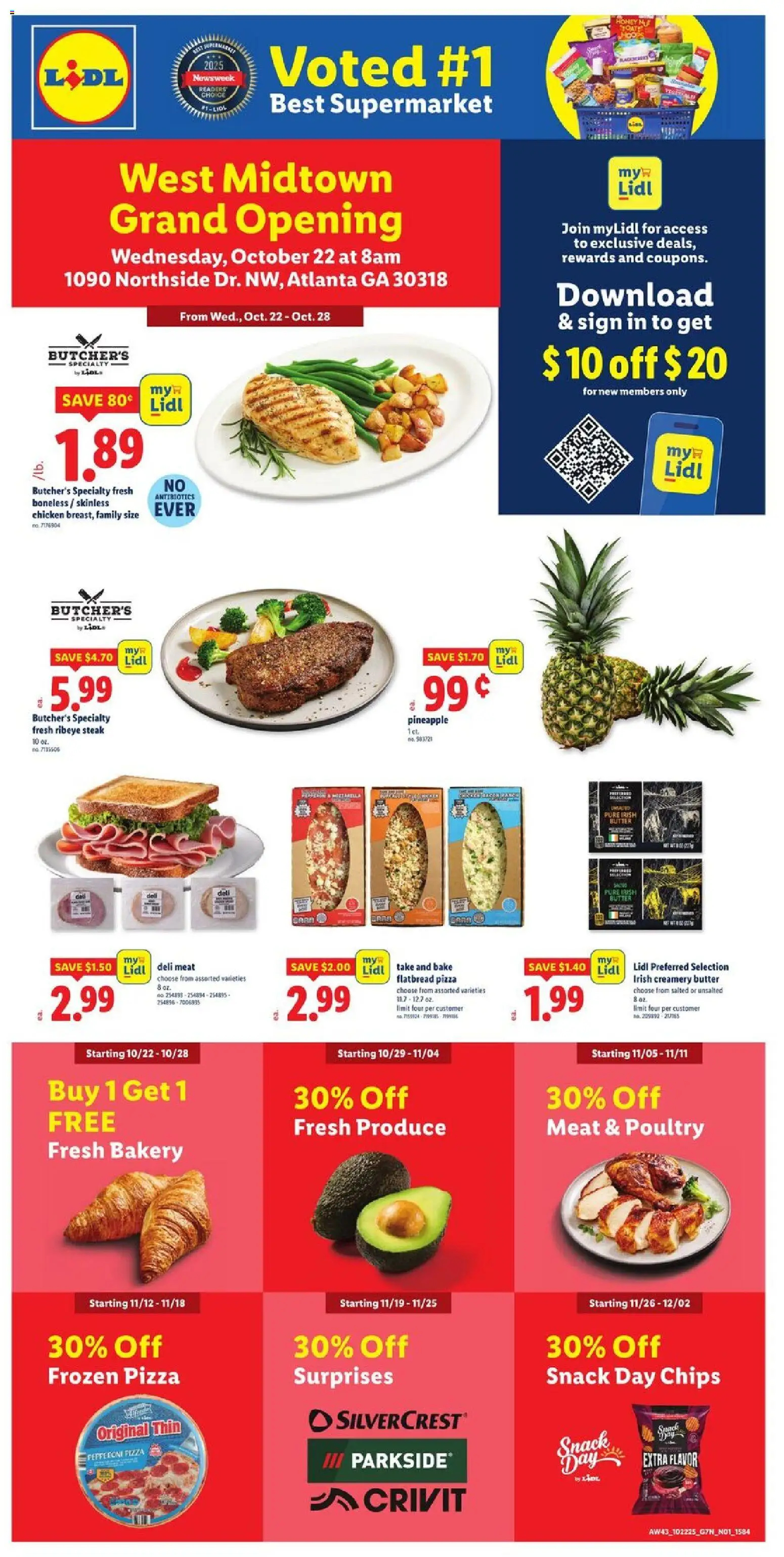 Lidl Grand Opening - valid from 22.10.2025 | Page: 1 | Products: Bakery, Butter, Pizza, Pineapple