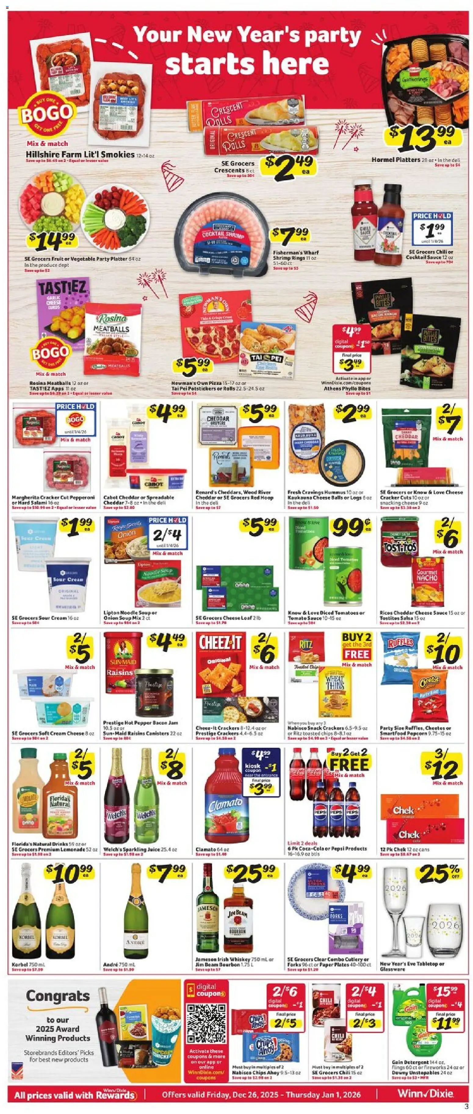 Winn Dixie Weekly Ad - valid from 26.12.2025 | Page: 3 | Products: Sour cream, Chips, Whiskey, Pepper