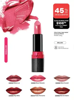 Vista previa de Ultra Color Lápiz labial brillante FPS 15, 6 tonos. 3,6 g, nuevo folleto de la tienda, válido en México a partir del 02.04.2026 | Página: 70 | Productos: Maquillaje, Lápiz labial