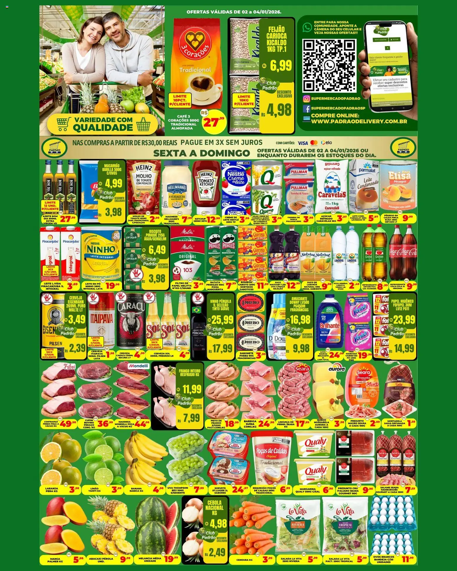 Supermercado Padrão Folheto - válido de 02.01.2026 | Página: 1 | Produtos: Pêssego, Filtro de papel, Milho verde, Pizza