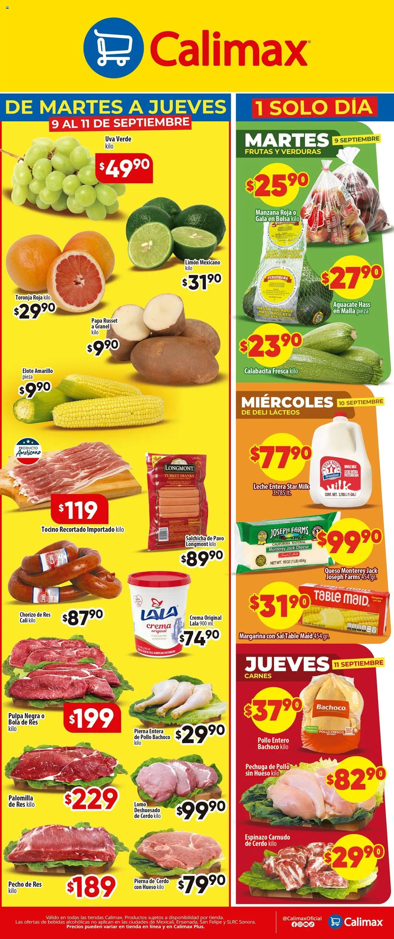 Nuevas ofertas de Calimax válidas en toda la República Mexicana desde el 09.09.2025. ¡Encuentra las mejores ofertas en Calimax - Folleto! | Página: 1 | Productos: Crema, Bolsa, Cerdo, Res
