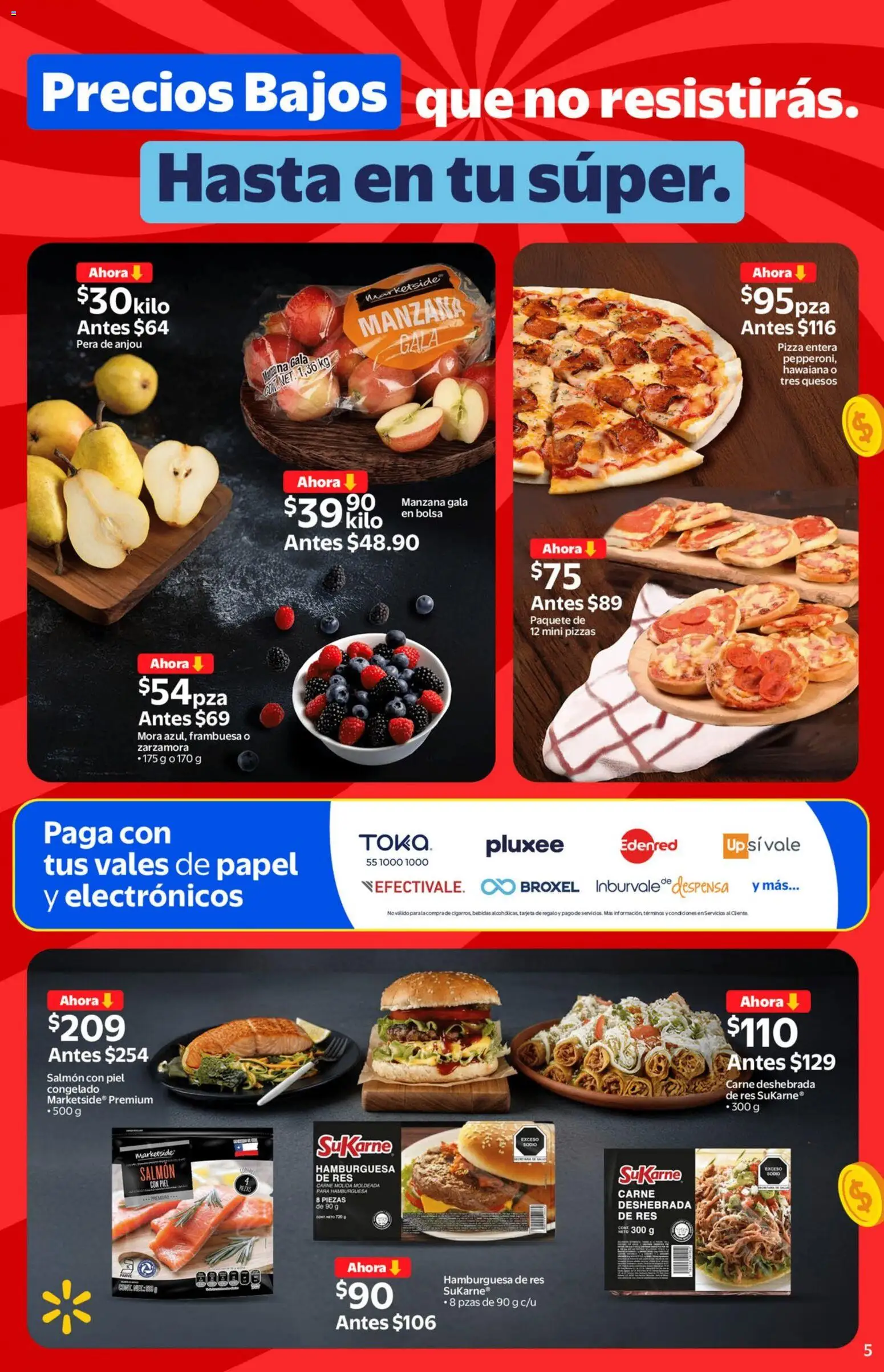 Nuevas ofertas de Walmart válidas en toda la República Mexicana desde el 06.11.2025. ¡Encuentra las mejores ofertas en Walmart folleto Hasta en tu súper! | Página: 5 | Productos: Pera, Pizza, Res, Despensa