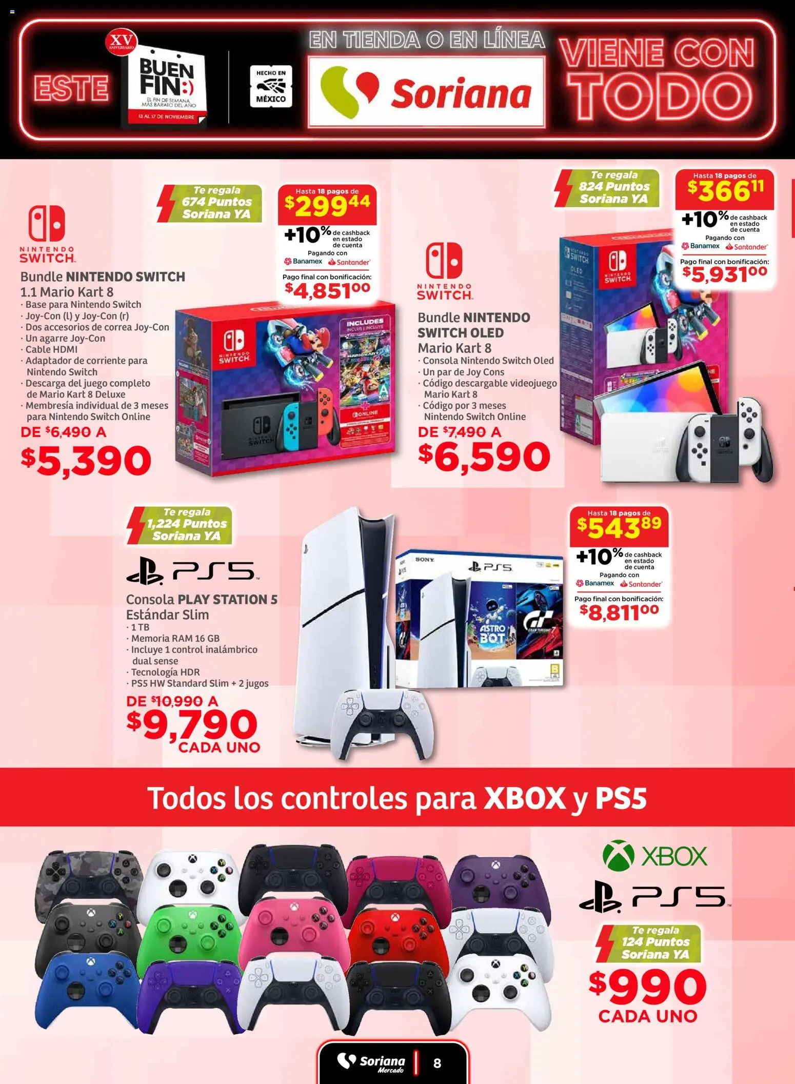 Nuevas ofertas de Soriana válidas en toda la República Mexicana desde el 13.11.2025. ¡Encuentra las mejores ofertas en Soriana - Buen Fin Mercado Frontera! | Página: 8 | Productos: Cable, Adaptador, Cable HDMI, Xbox