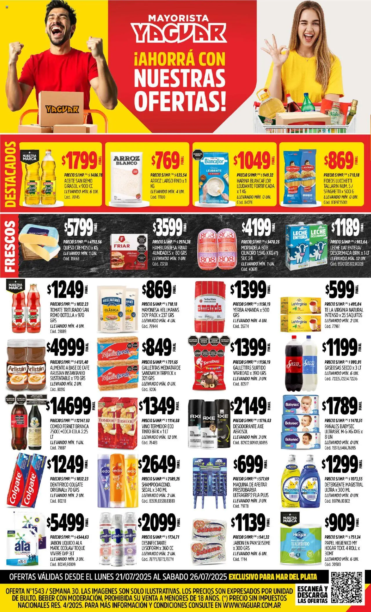 Yaguar - Mar del Plata │ válido desde el 21.07.2025 | Página: 1 | Productos: Mayonesa, Leche, Pan, Pañales