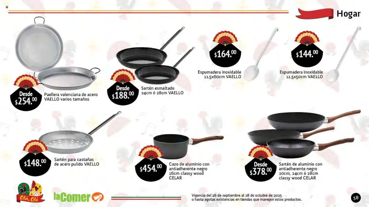 Nuevas ofertas de La Comer válidas en toda la República Mexicana desde el 26.09.2025. ¡Encuentra las mejores ofertas en La Comer folleto Olá, Olé! | Página: 58 | Productos: Espumadera, Sartén