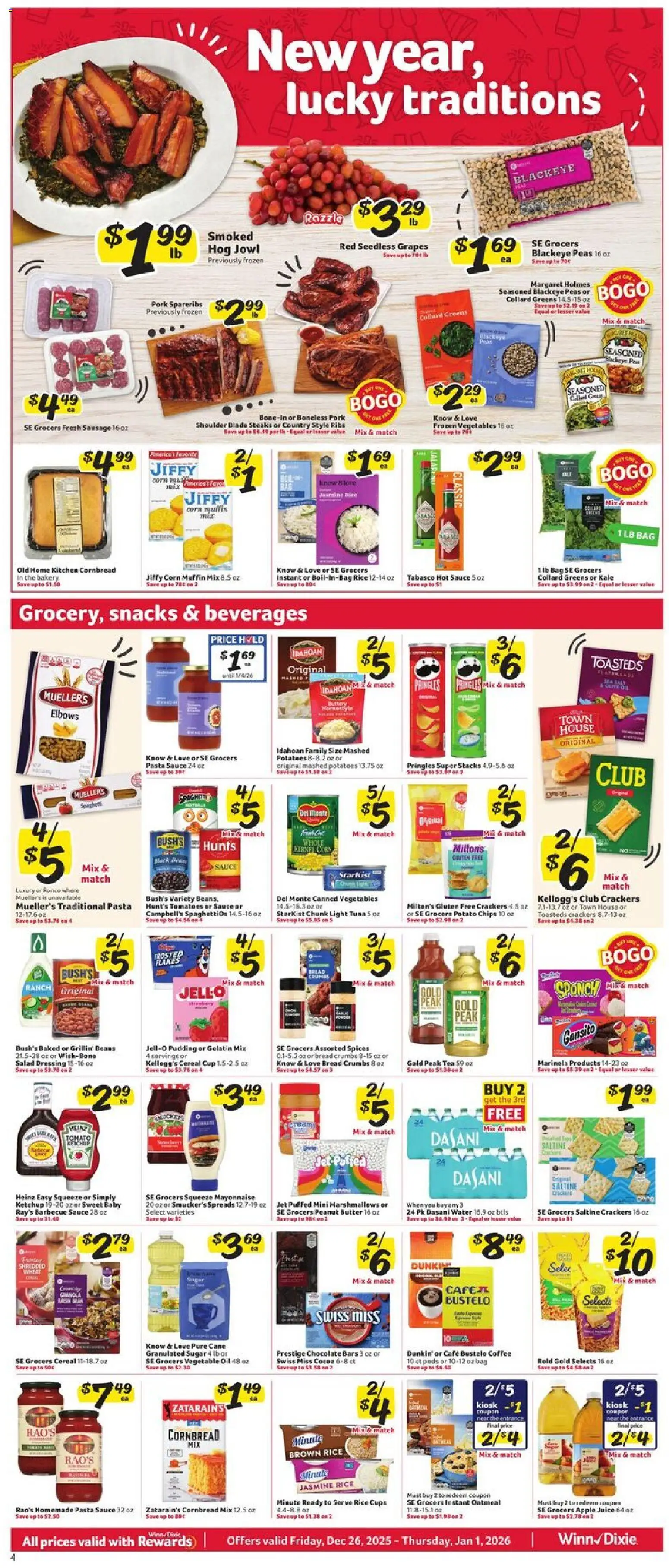 Winn Dixie Weekly Circular - GA - valid from 26.12.2025 | Page: 4 | Products: Corn, Butter, Pasta, Bag