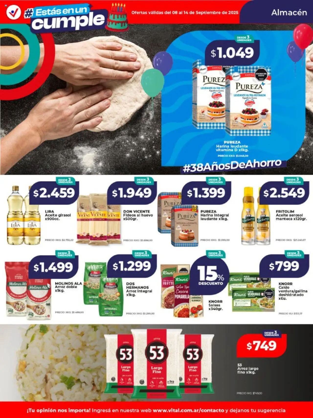 Vital ofertas - Moreno │ válido desde el 08.09.2025 | Página: 15 | Productos: Harina, Huevo, Arroz, Fideos