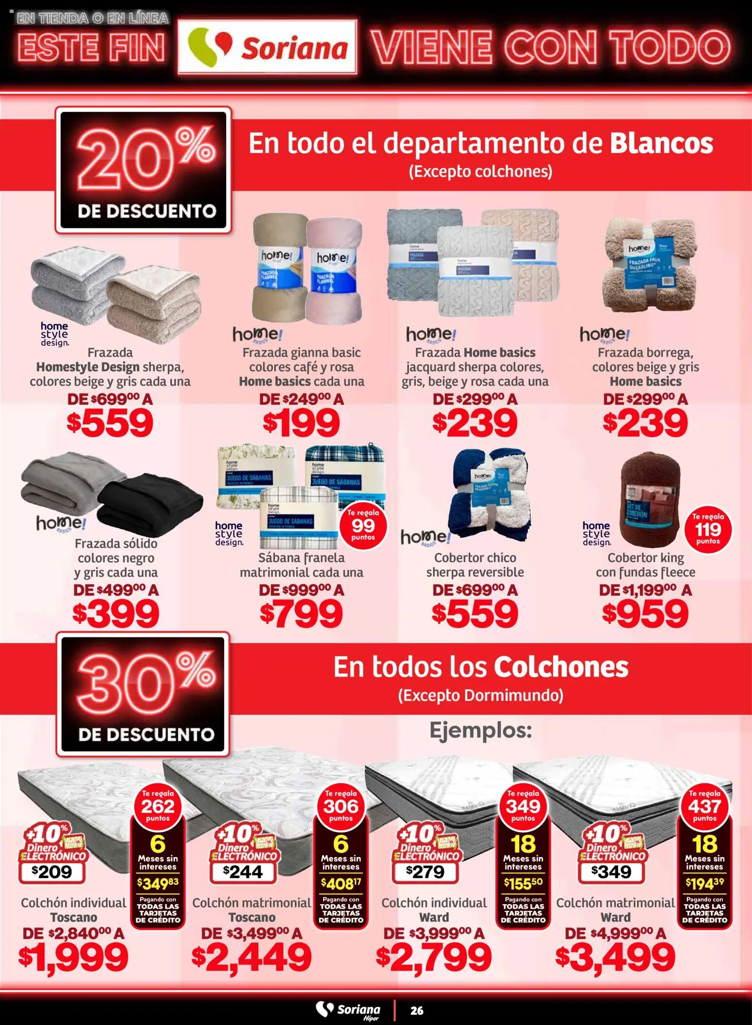 Nuevas ofertas de Soriana válidas en toda la República Mexicana desde el 05.11.2025. ¡Encuentra las mejores ofertas en Soriana - Este fin Soriana viene con todo Híper Nacional! | Página: 26 | Productos: Cobertor, Café, Juego, Sabanas