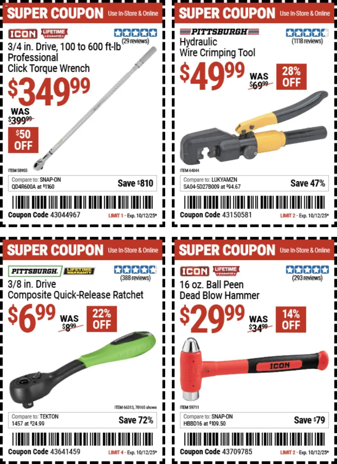 Harbor Freight Coupon Deals - valid from 29.09.2025 | Page: 2 | Products: Wrench, Wire, Ratchet, Hammer