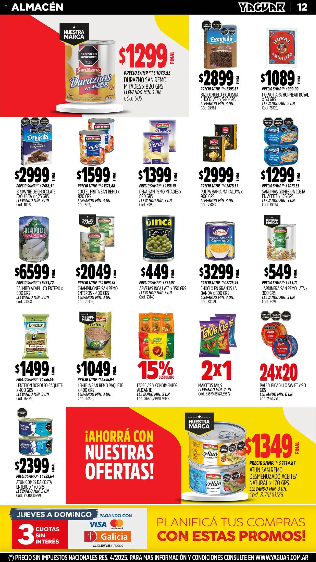 Yaguar - Santa Fe │ válido desde el 20.10.2025 | Página: 12 | Productos: Aceite, Polvo, Arvejas, Jugo