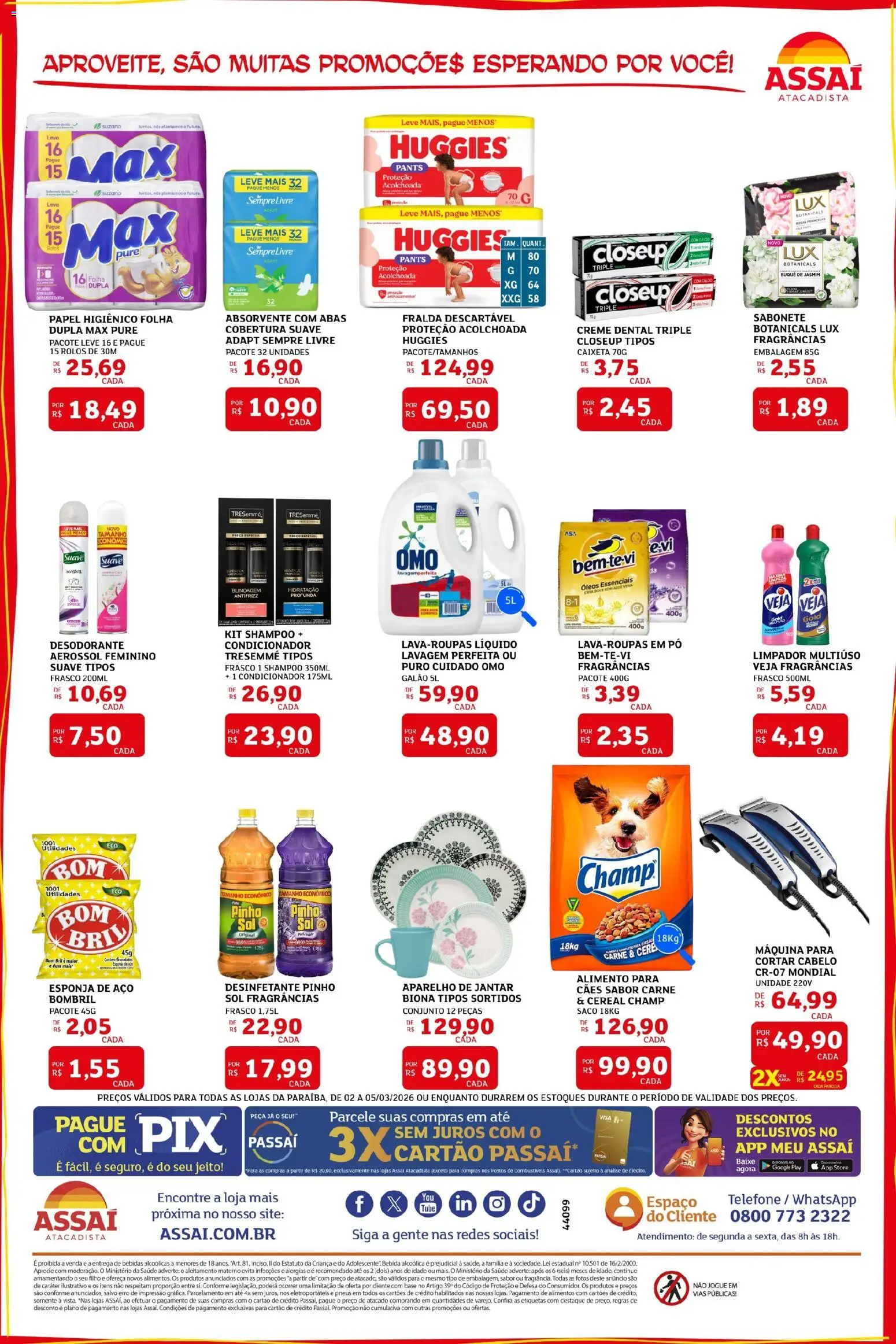 Assaí Atacadista Folheto - válido de 02.03.2026 | Página: 4 | Produtos: Pó, Creme, Absorvente, Papel higiênico