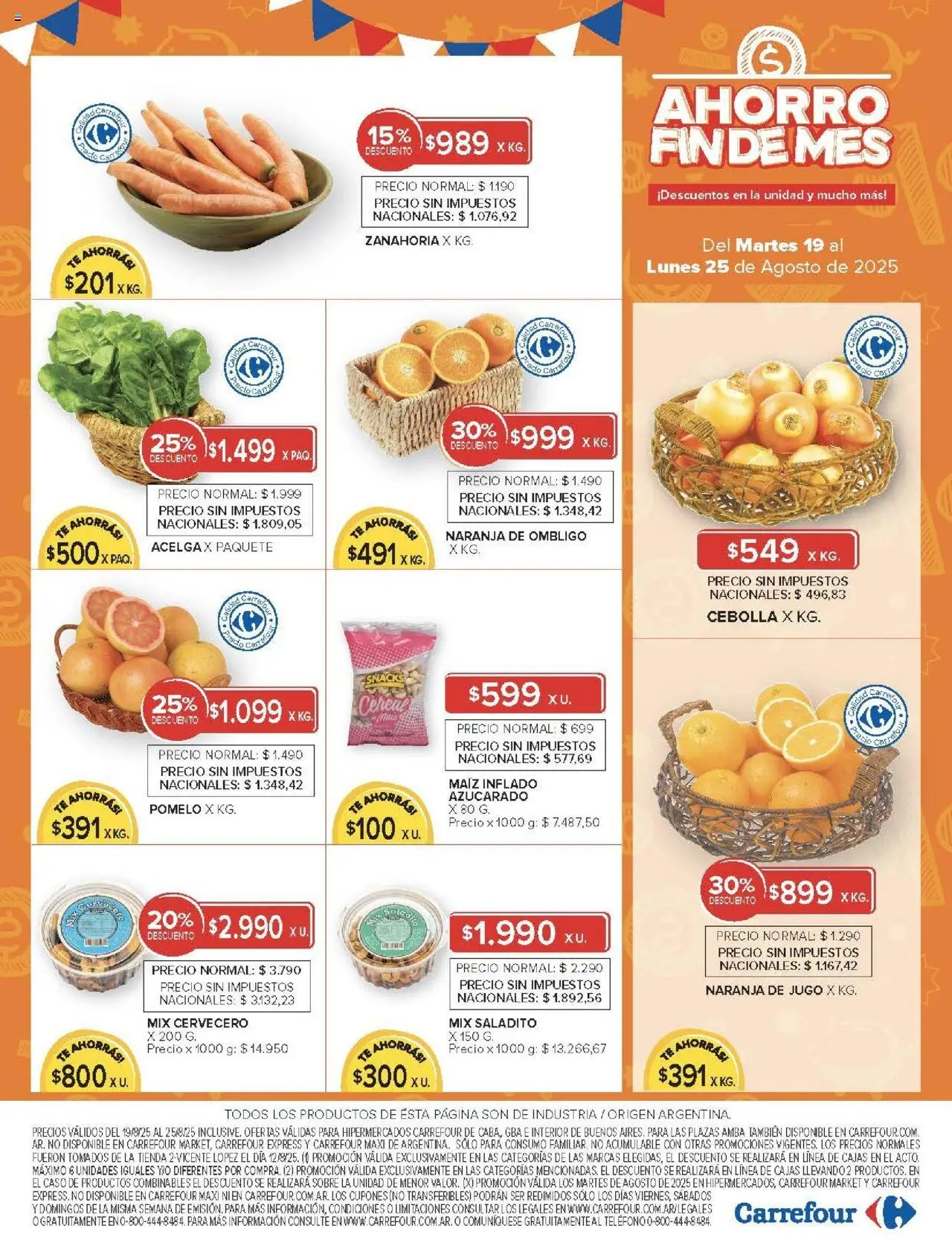 Carrefour ofertas - CABA │ válido desde el 19.08.2025 | Página: 4 | Productos: Cebolla, Pomelo, Jugo, Zanahoria
