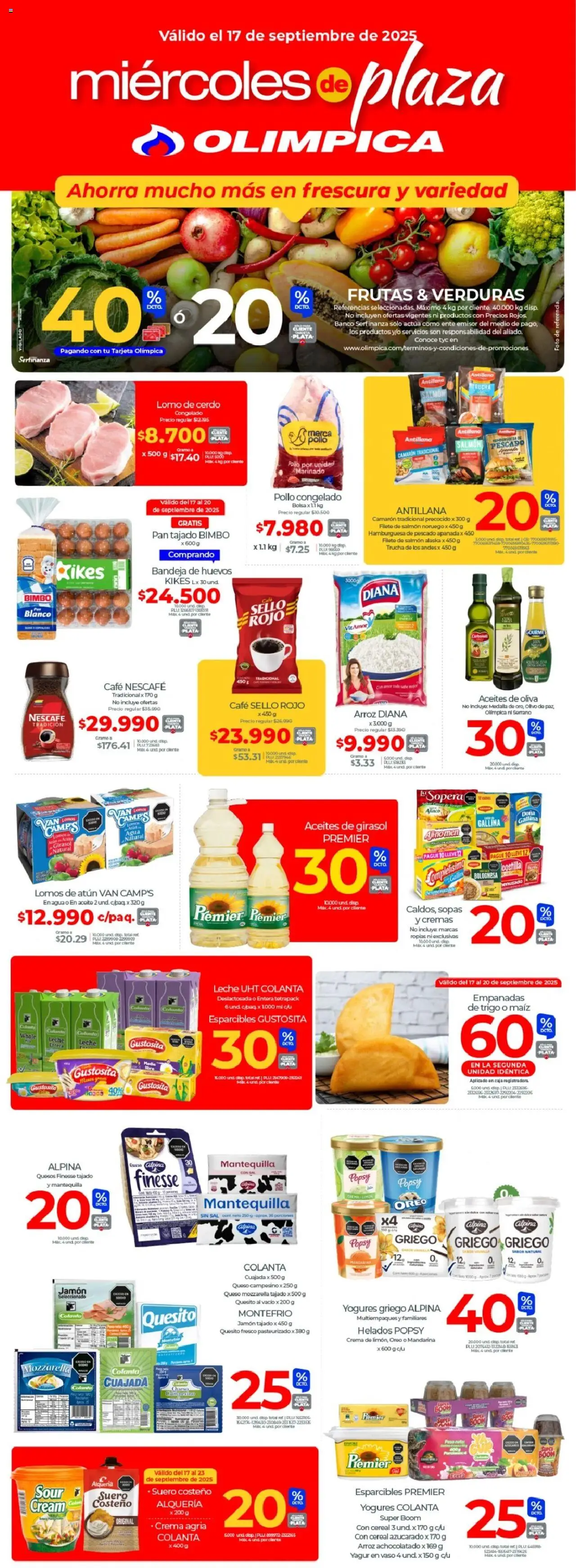 Olímpica revista - valida desde el 17.09.2025 | Página: 1 | Productos: Banco, Bandeja, Maiz, Huevos