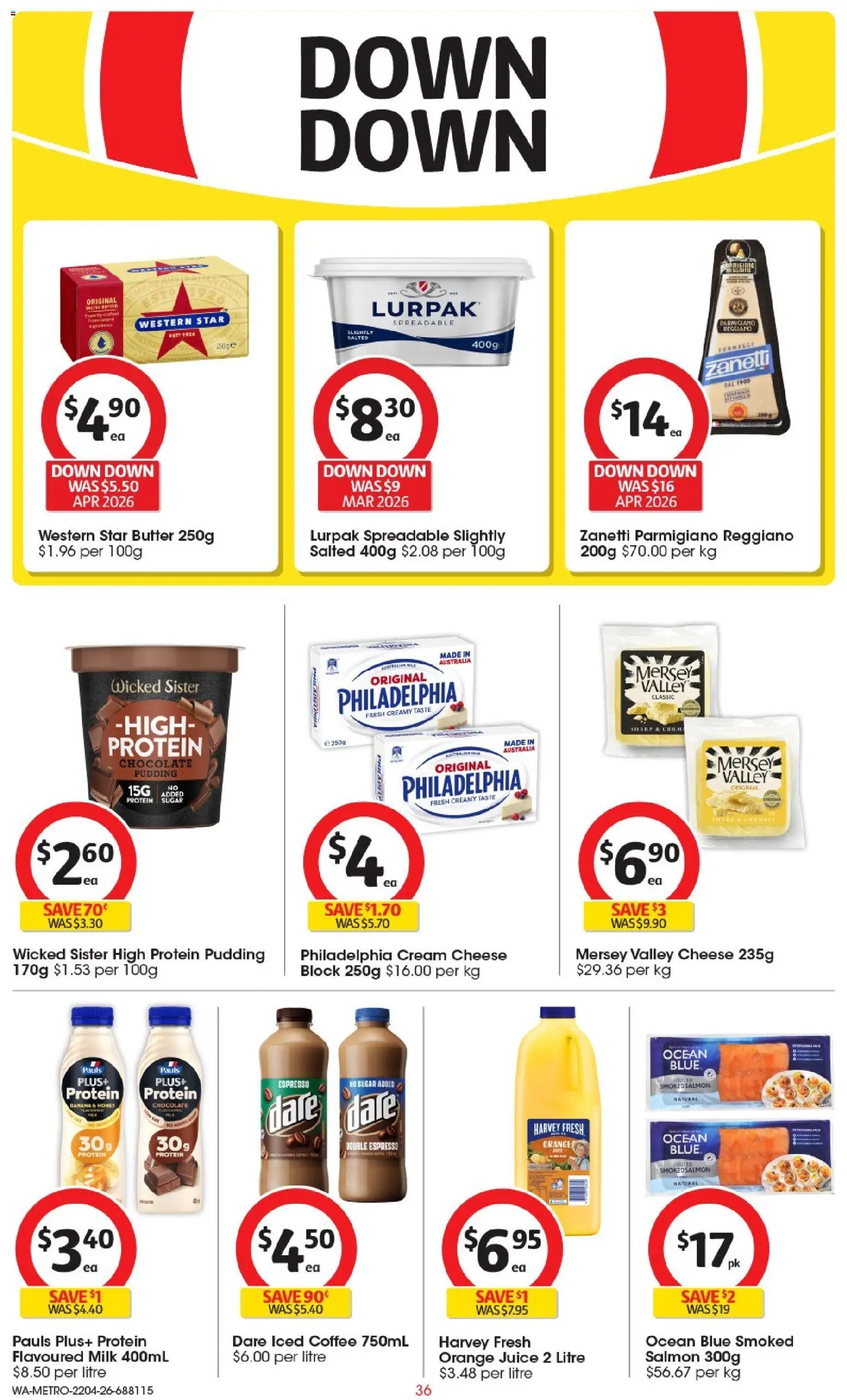 Coles catalogue - valid from 22.04.2026 | Page: 36 | Products: Butter, Juice, Salmon, Sugar