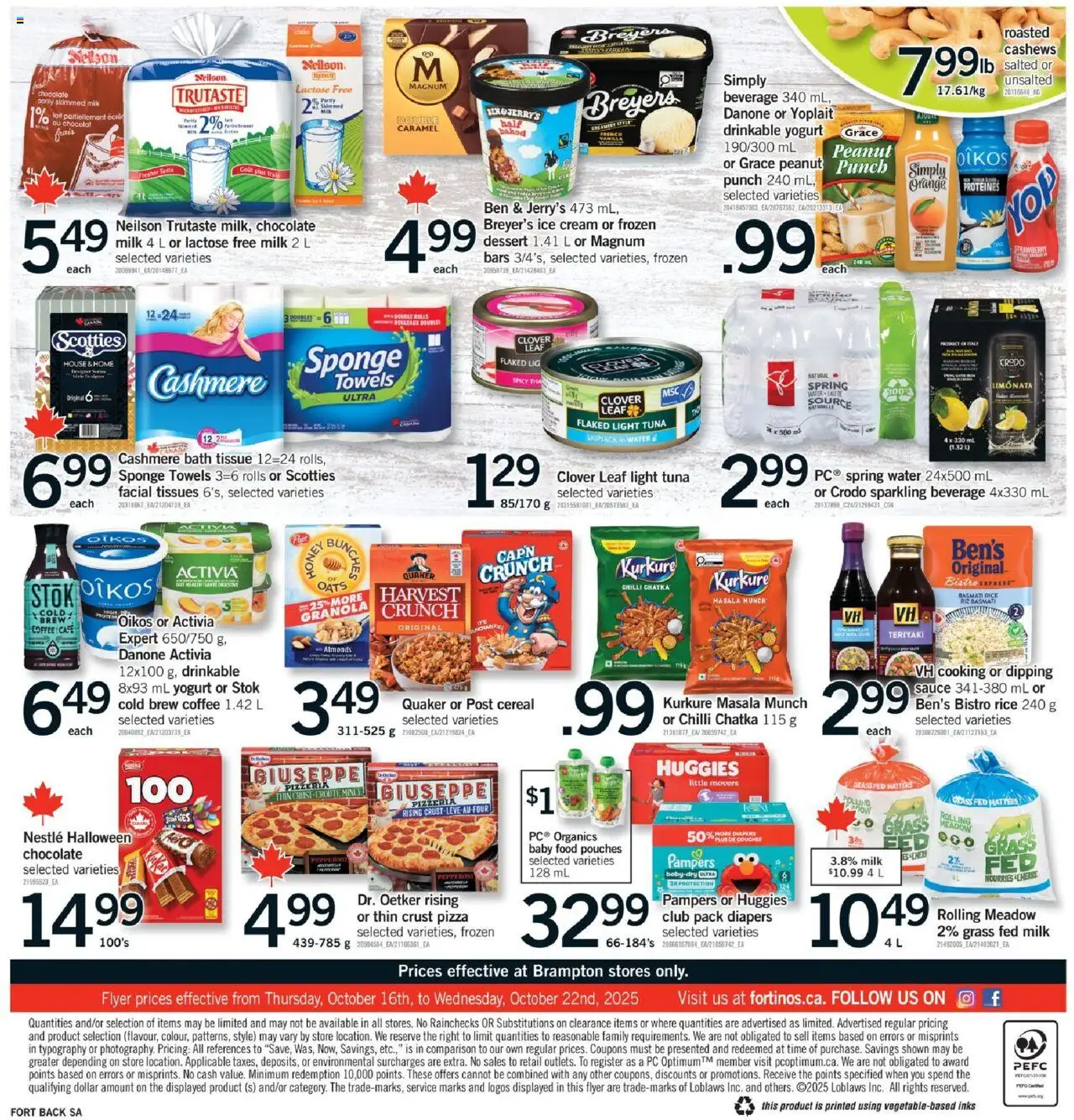 Fortinos flyer valid from 16.10.2025 | Page: 2 | Products: Sponge, Yogurt, Chocolate, Pizza