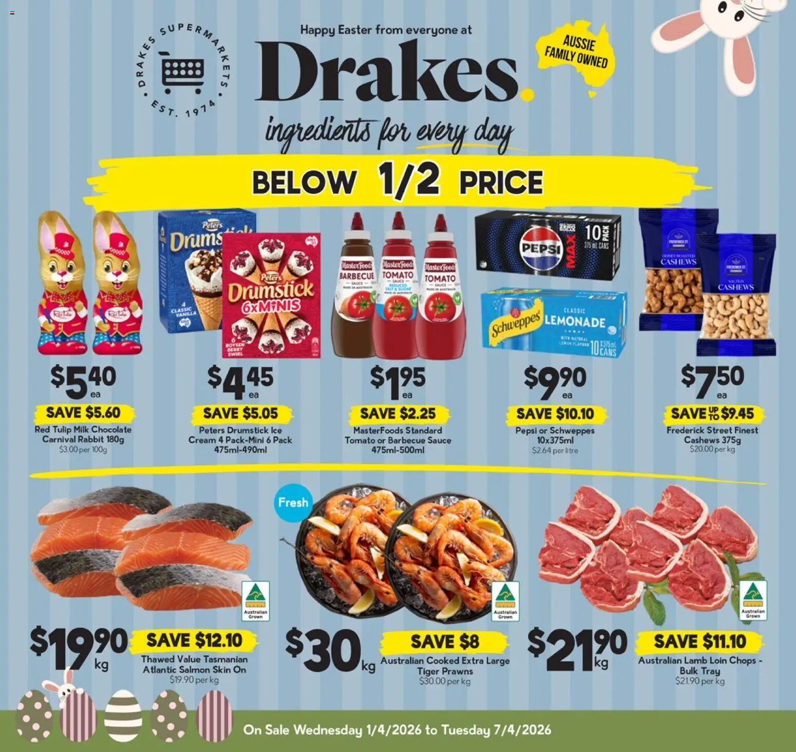 Drakes catalogue - valid from 01.04.2026 | Page: 1 | Products: Lamb, Pepsi, Salmon, Sauce