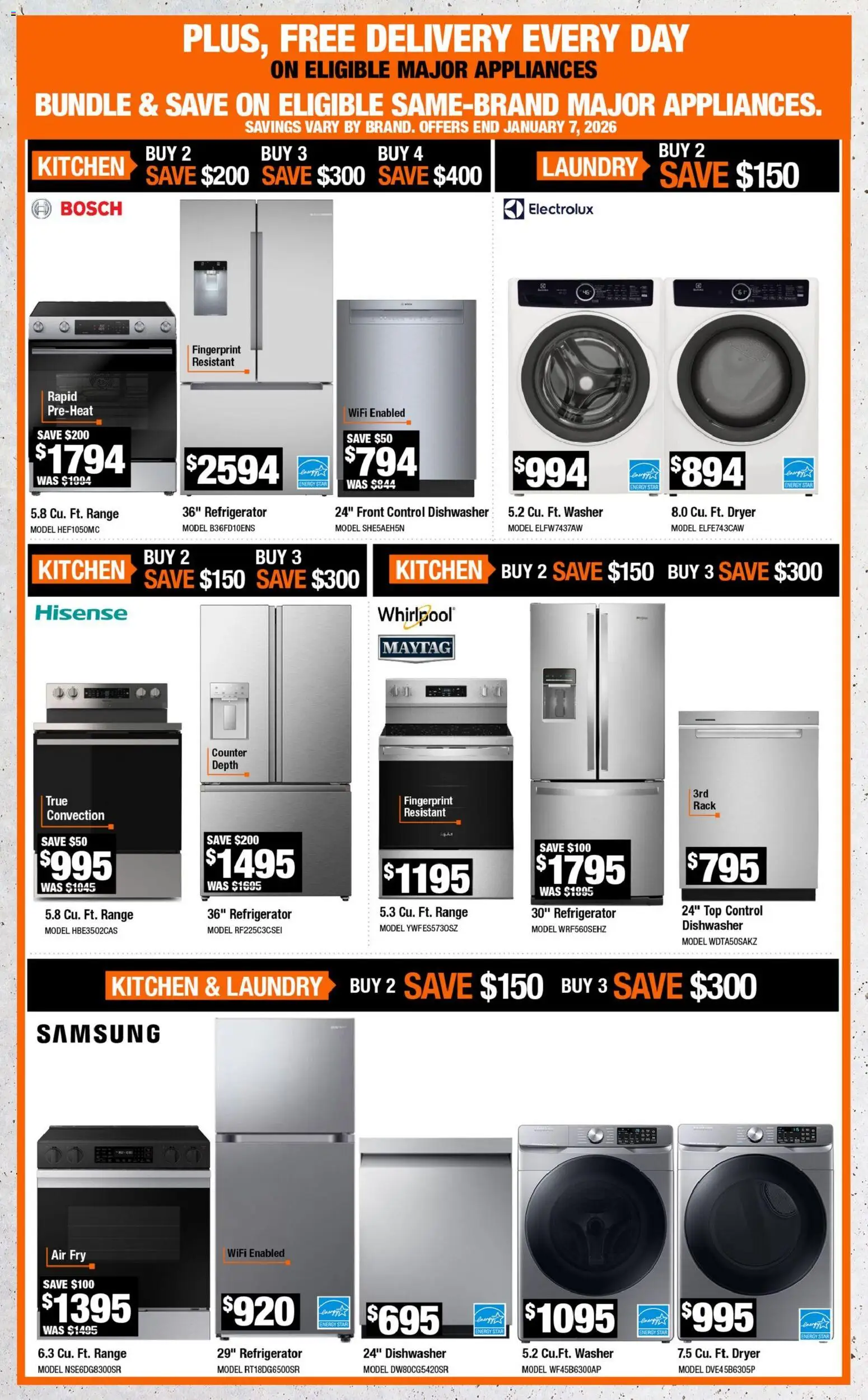 Home Depot flyer valid from 18.12.2025 | Page: 4 | Products: Refrigerator, Dryer, Dishwasher