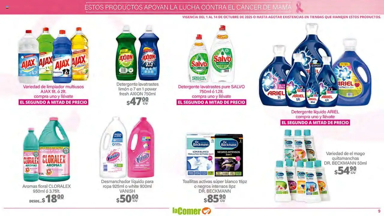 Nuevas ofertas de La Comer válidas en toda la República Mexicana desde el 01.10.2025. ¡Encuentra las mejores ofertas en La Comer - Folleto! | Página: 9 | Productos: Quitamanchas, Detergente, Limón, Ropa