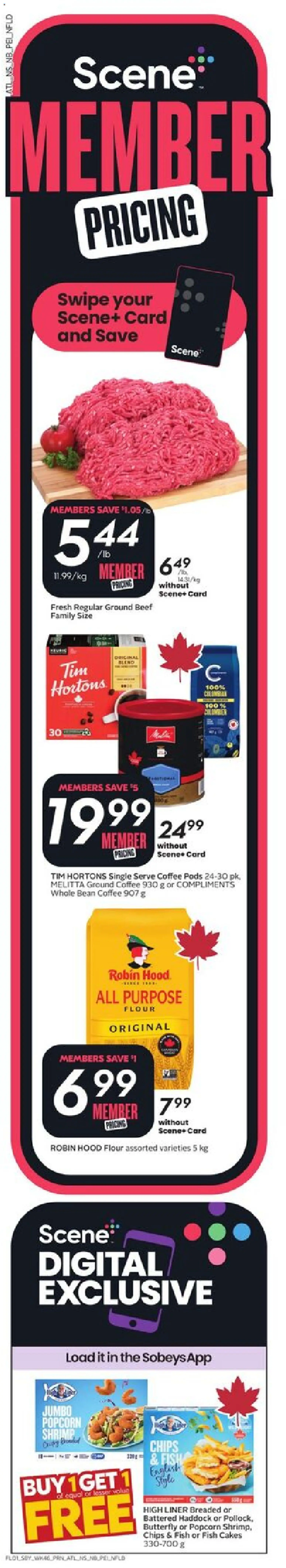 Sobeys flyer valid from 12.03.2026 | Page: 2 | Products: Fish, Beef, Chips, Coffee