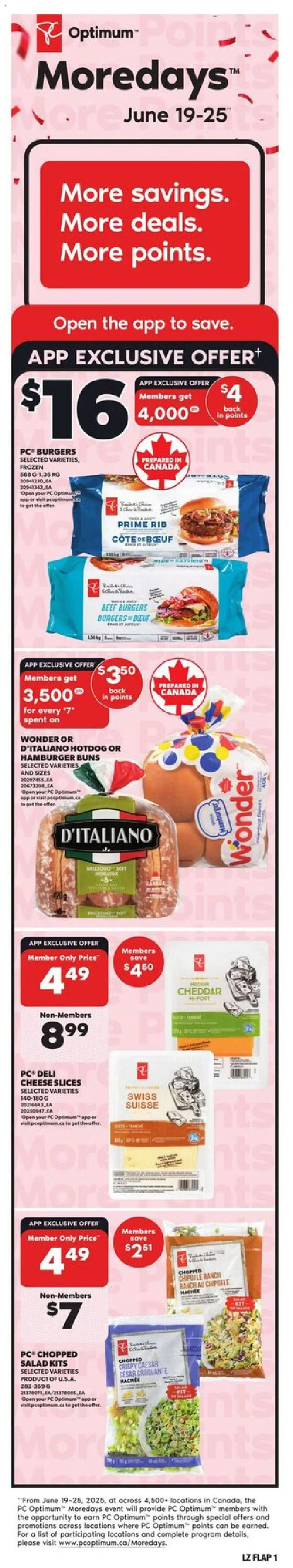 Zehrs flyer valid from 19.06.2025 | Page: 1 | Products: Beef, Salad, PC, Cheese