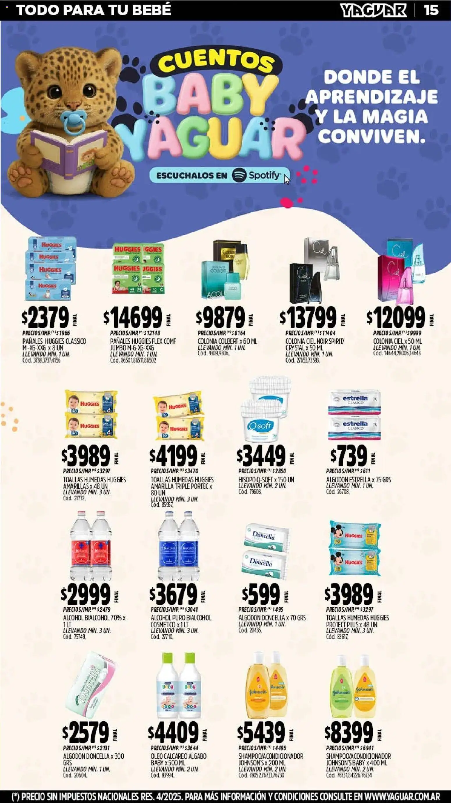 Yaguar - Oferta Semanal Misiones │ válido desde el 26.01.2026 | Página: 15 | Productos: Algodón, Toallas, Pañales