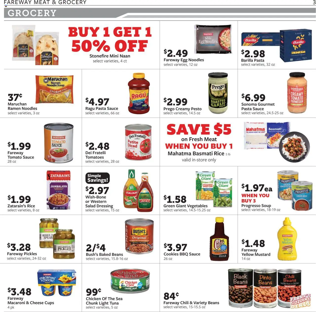 Fareway Weekly Ad - valid from 13.10.2025 | Page: 3 | Products: Corn, Pasta, Vegetables, Sauce