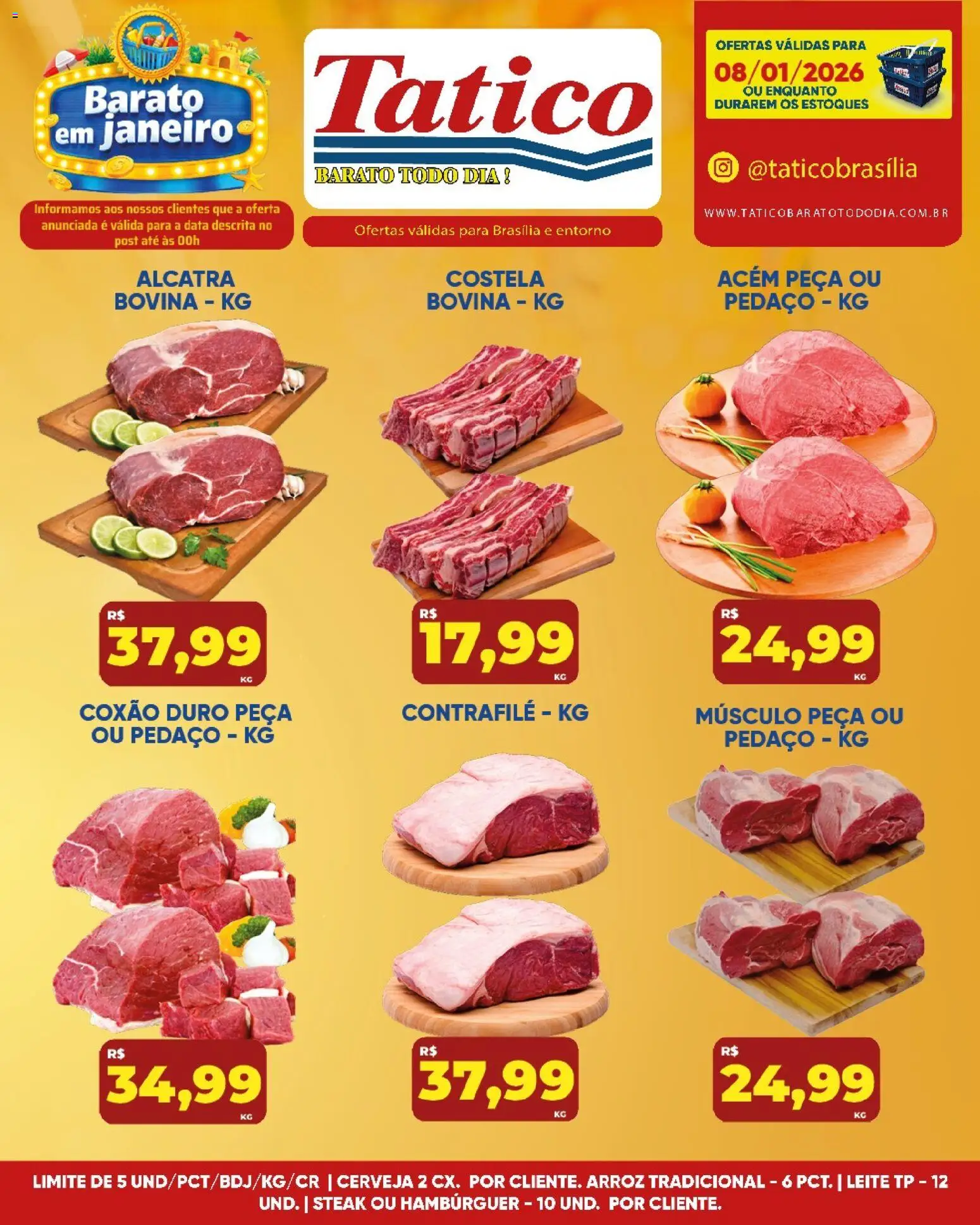 Tatico Folheto - válido de 08.01.2026 | Página: 10 | Produtos: Acém, Cerveja, Arroz, Hambúrguer