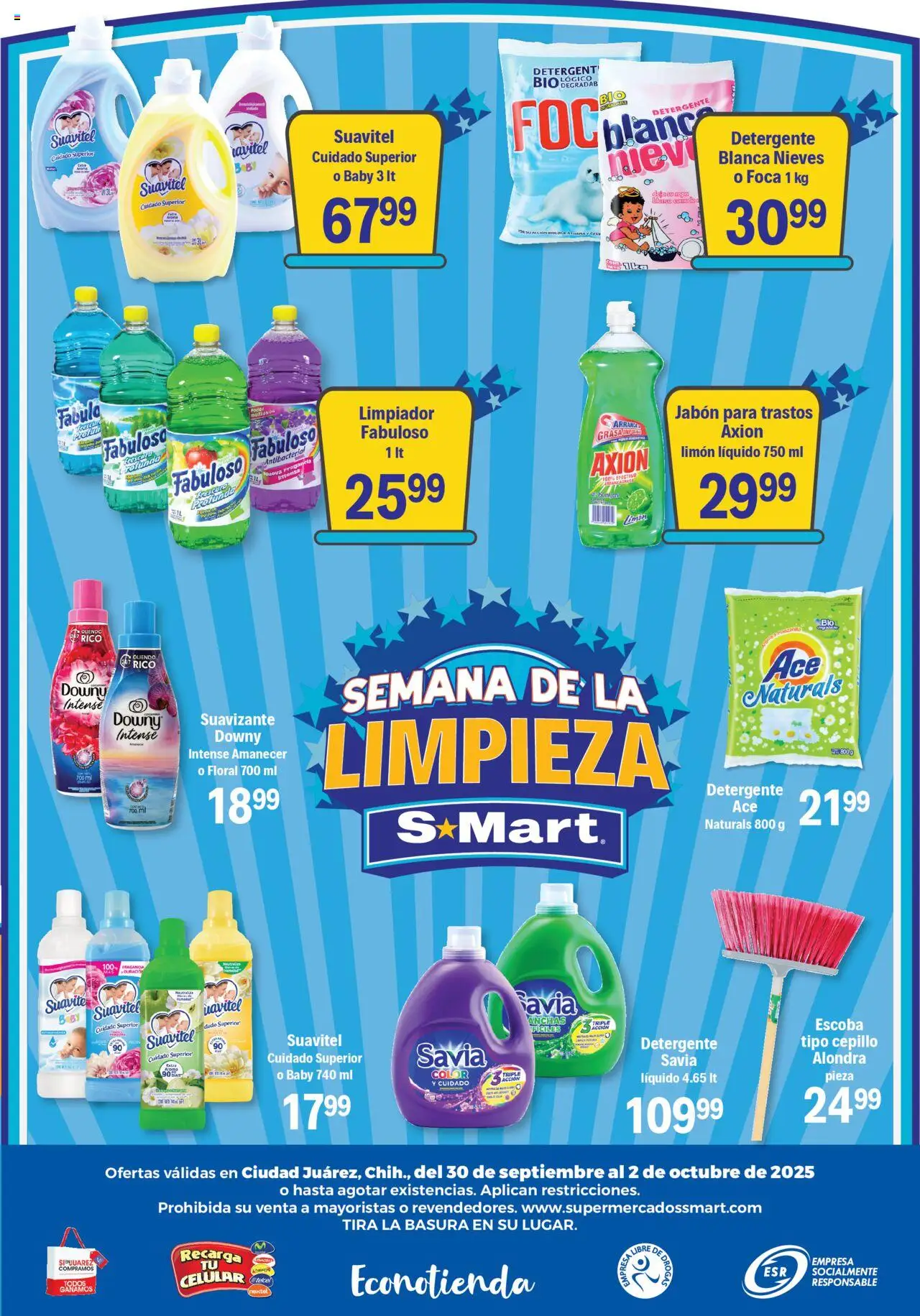 Nuevas ofertas de S-Mart válidas en toda la República Mexicana desde el 30.09.2025. ¡Encuentra las mejores ofertas en S-Mart - Folleto - Juarez! | Página: 6 | Productos: Detergente, Limón, Ropa, Fragancia