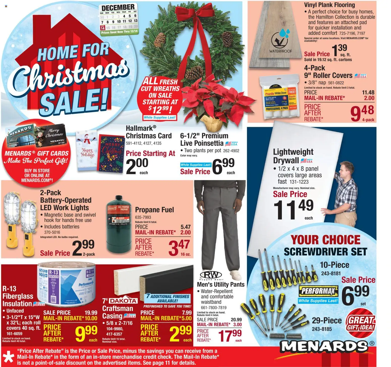 Menards Weekly Ad - valid from 04.12.2025 | Page: 1 | Products: Screwdriver, Swivel, Pants, Weight