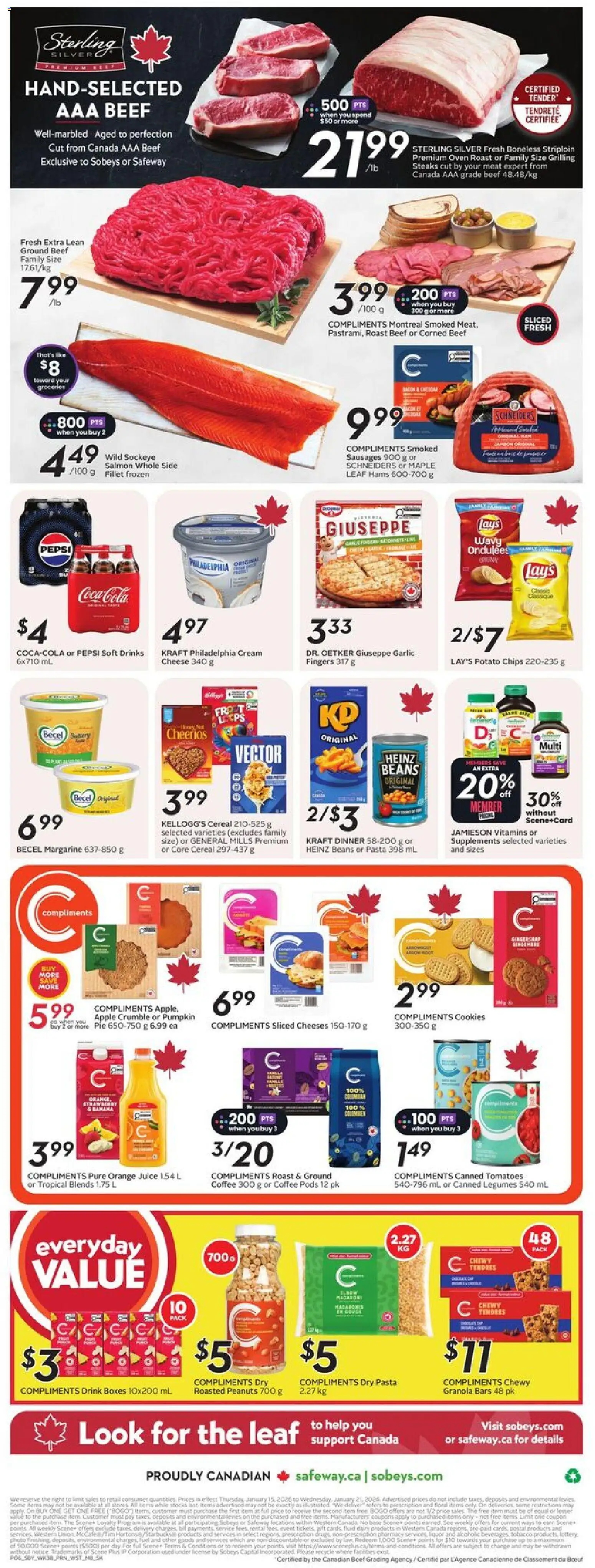 Safeway flyer valid from 15.01.2026 | Page: 4 | Products: Beef, Cookies, Coffee, Juice