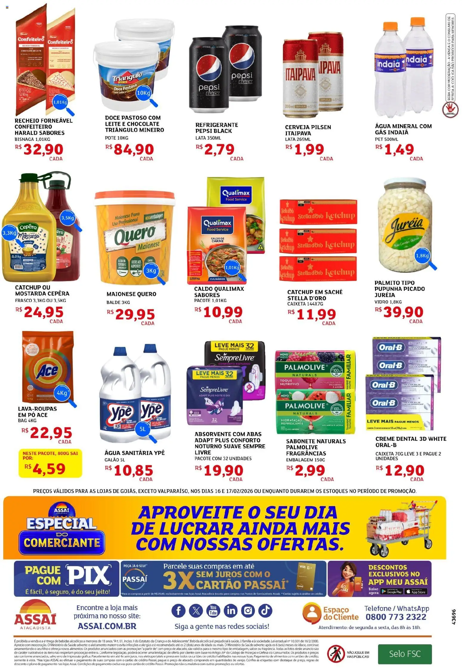 Assaí Atacadista Folheto - válido de 16.02.2026 | Página: 2 | Produtos: Cerveja, Carne, Água sanitária, Balde