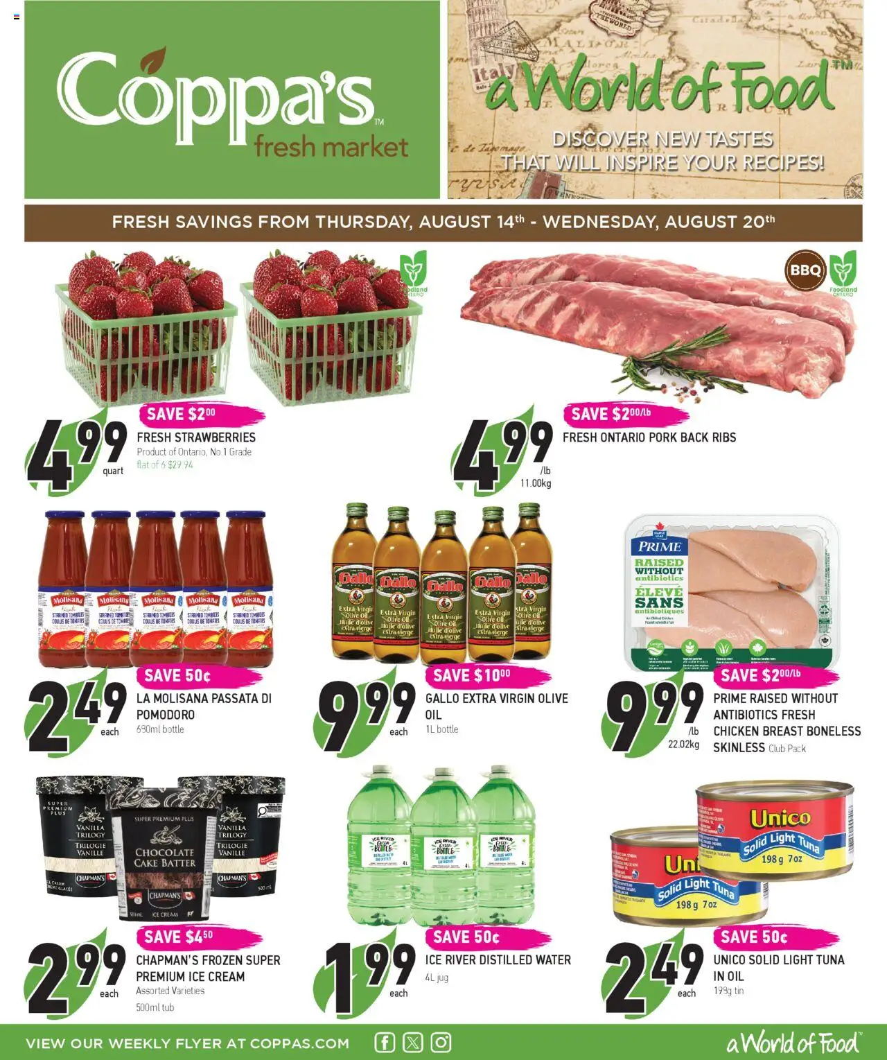 Coppas Fresh Market flyer valid from 14.08.2025 | Page: 1 | Products: Cream, Ice cream, Chocolate, Pork