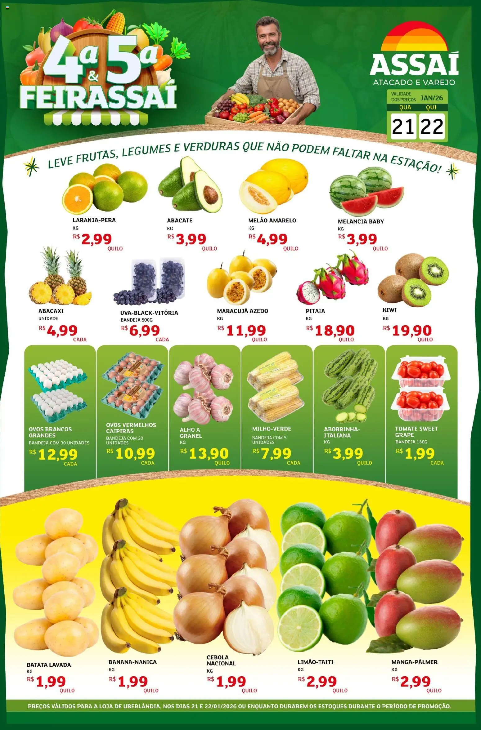 Assaí Atacadista Folheto - válido de 21.01.2026 | Página: 1 | Produtos: Melancia, Abobrinha, Alho, Kiwi