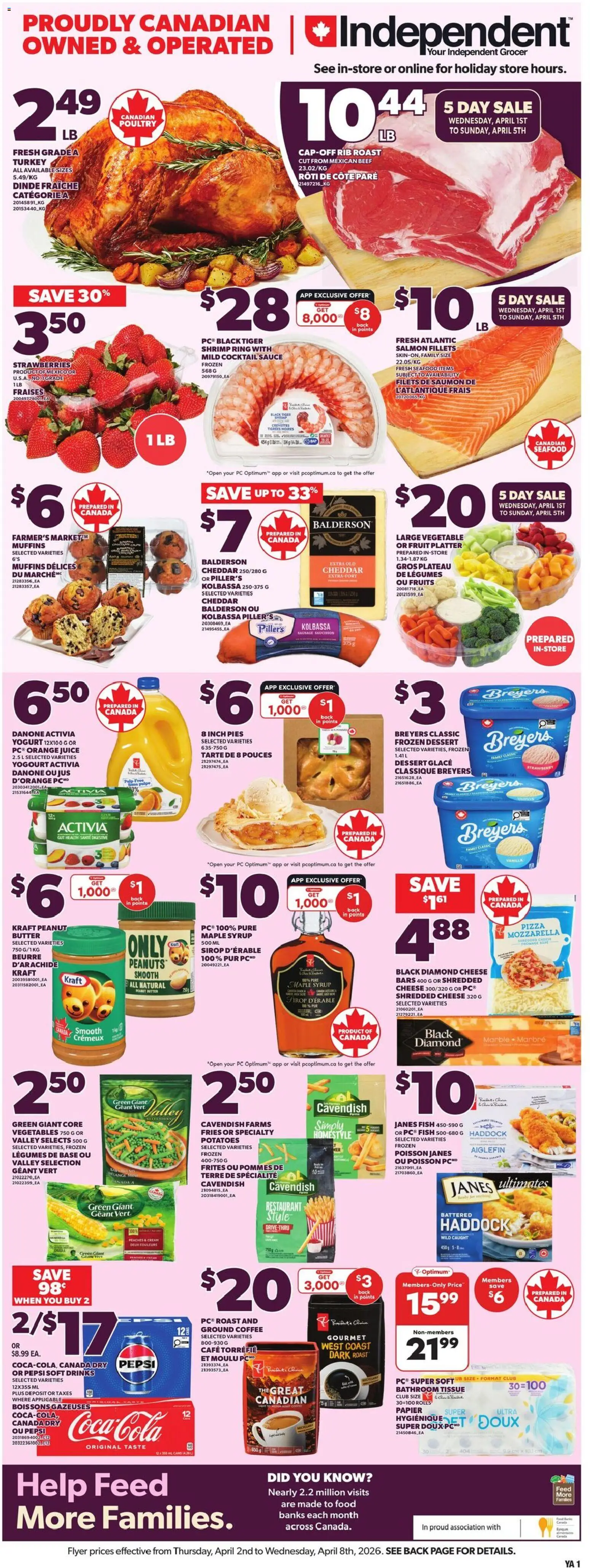 Independent Grocer flyer valid from 02.04.2026 | Page: 1 | Products: Fish, Potatoes, Pizza, Juice