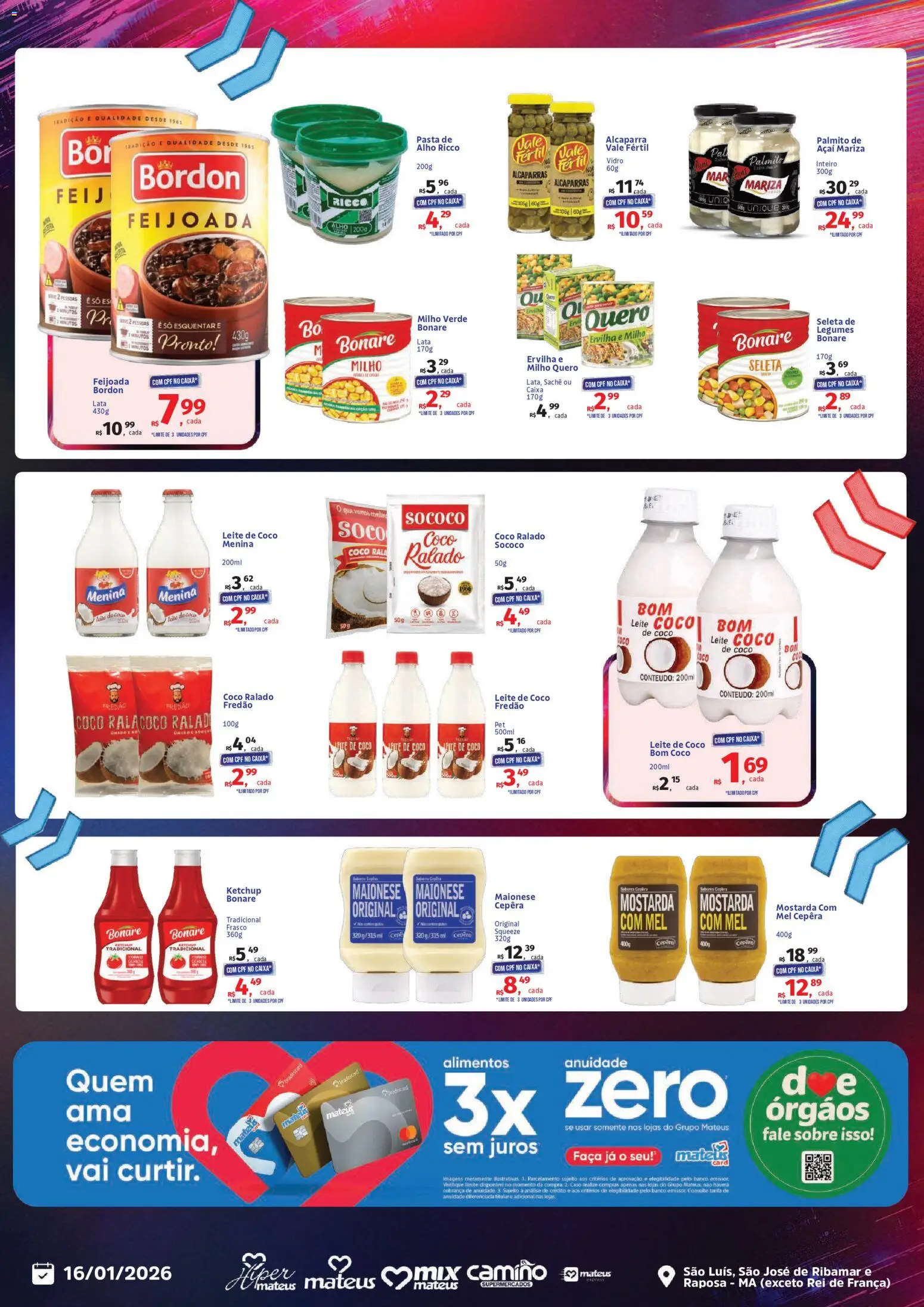 Mateus Folheto - válido de 16.01.2026 | Página: 5 | Produtos: Alho, Banco, Leite, Maionese