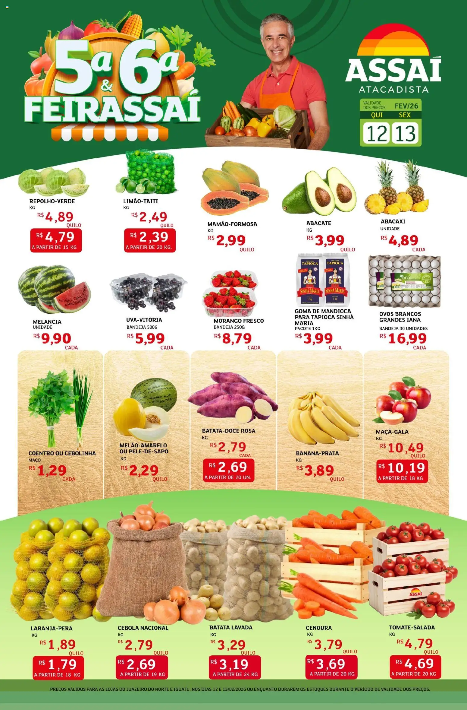 Assaí Atacadista Folheto - válido de 12.02.2026 | Página: 1 | Produtos: Cebola, Mandioca, Abacaxi, Cenoura