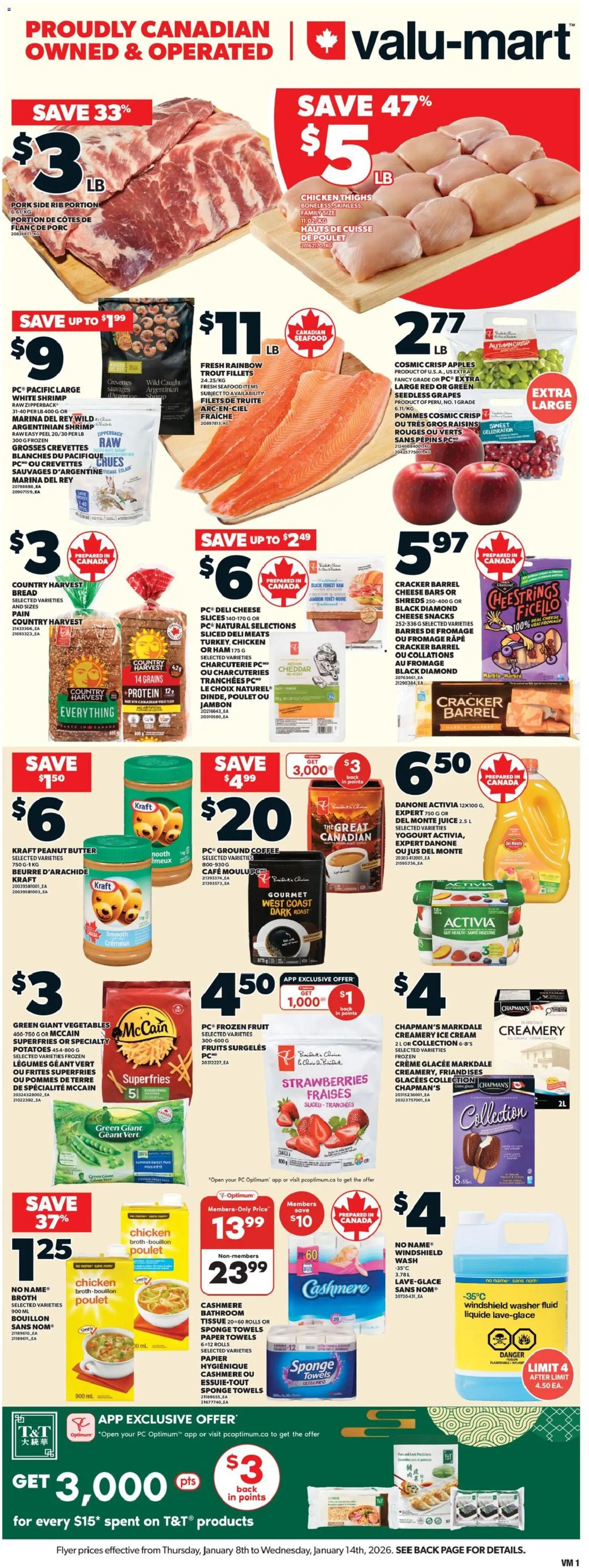 Valu Mart flyer valid from 08.01.2026 | Page: 1 | Products: Strawberries, Cream, Butter, Cheese