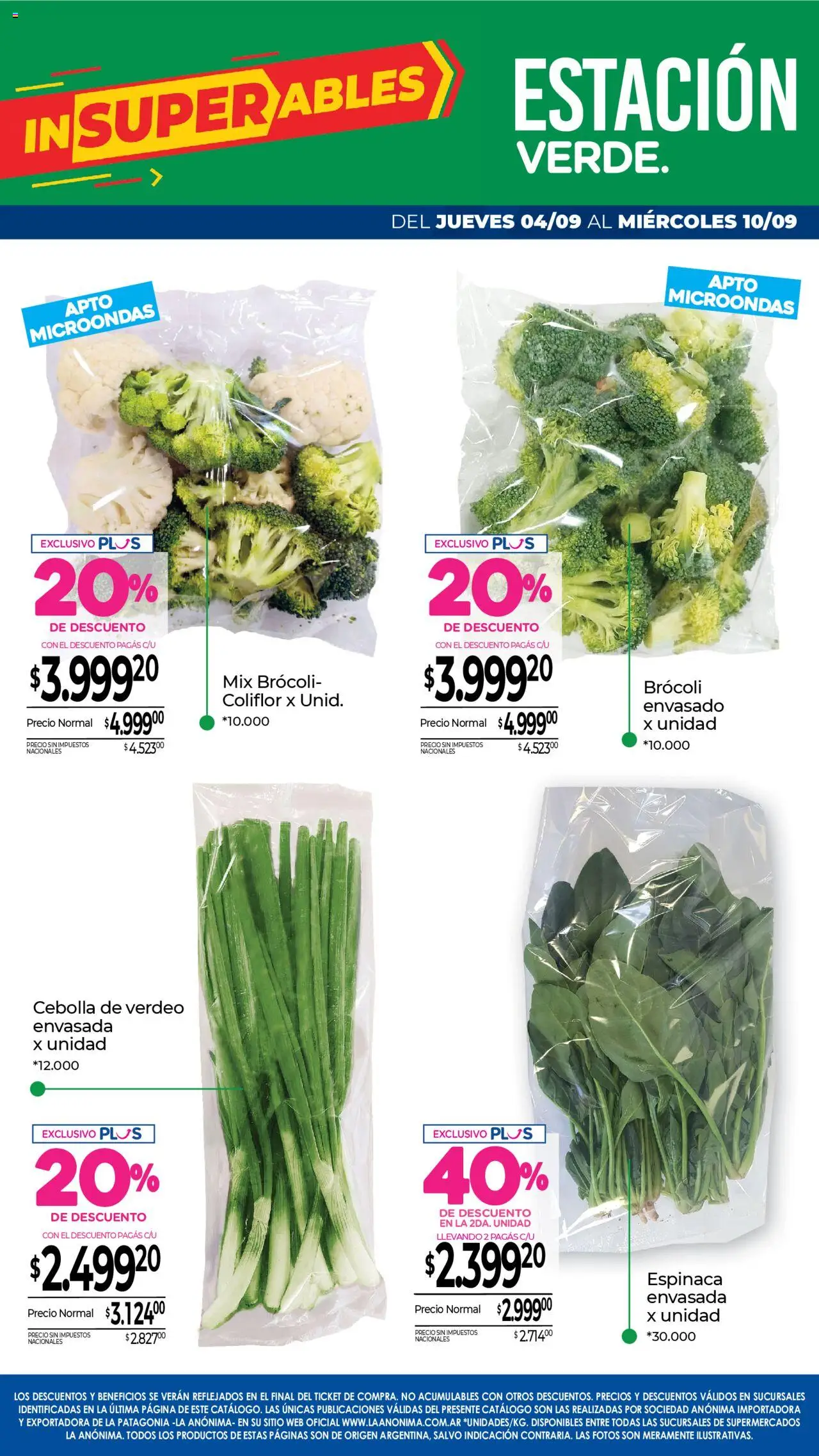 La Anonima catálogo │ válido desde el 04.09.2025 | Página: 7 | Productos: Cebolla, Coliflor, Microondas, Espinaca
