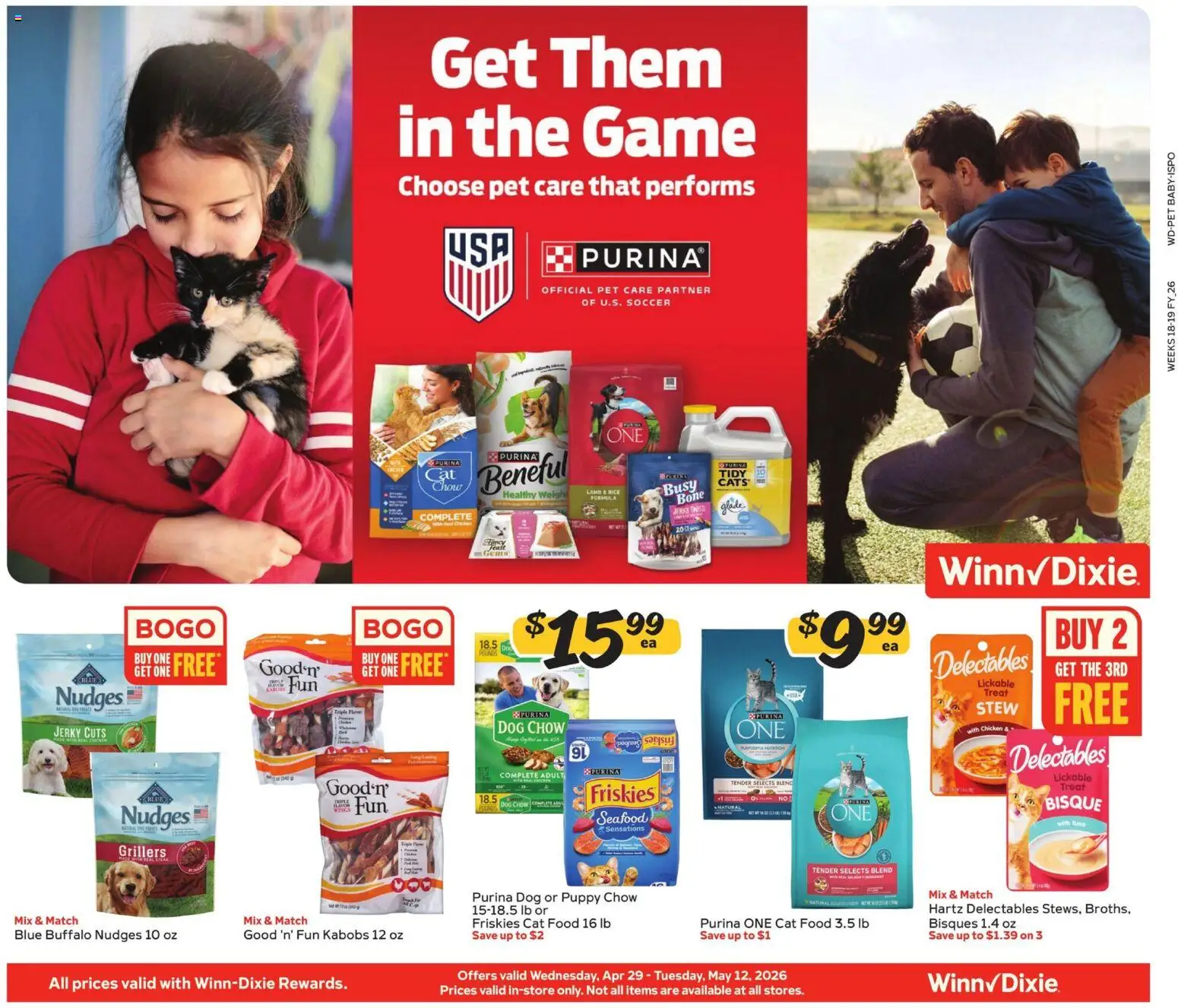 Winn Dixie Ad - valid from 29.04.2026 | Page: 1 | Products: Cat Food, Seafood, Game
