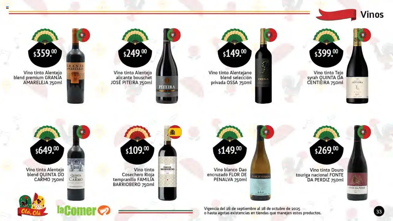 Nuevas ofertas de La Comer válidas en toda la República Mexicana desde el 26.09.2025. ¡Encuentra las mejores ofertas en La Comer folleto Olá, Olé! | Página: 33 | Productos: Vino