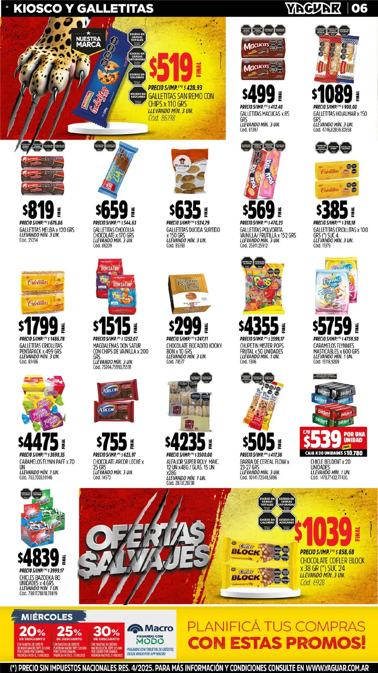 Yaguar - Mendoza │ válido desde el 04.08.2025 | Página: 6 | Productos: Chicles, Leche, Chicle, Alfajor