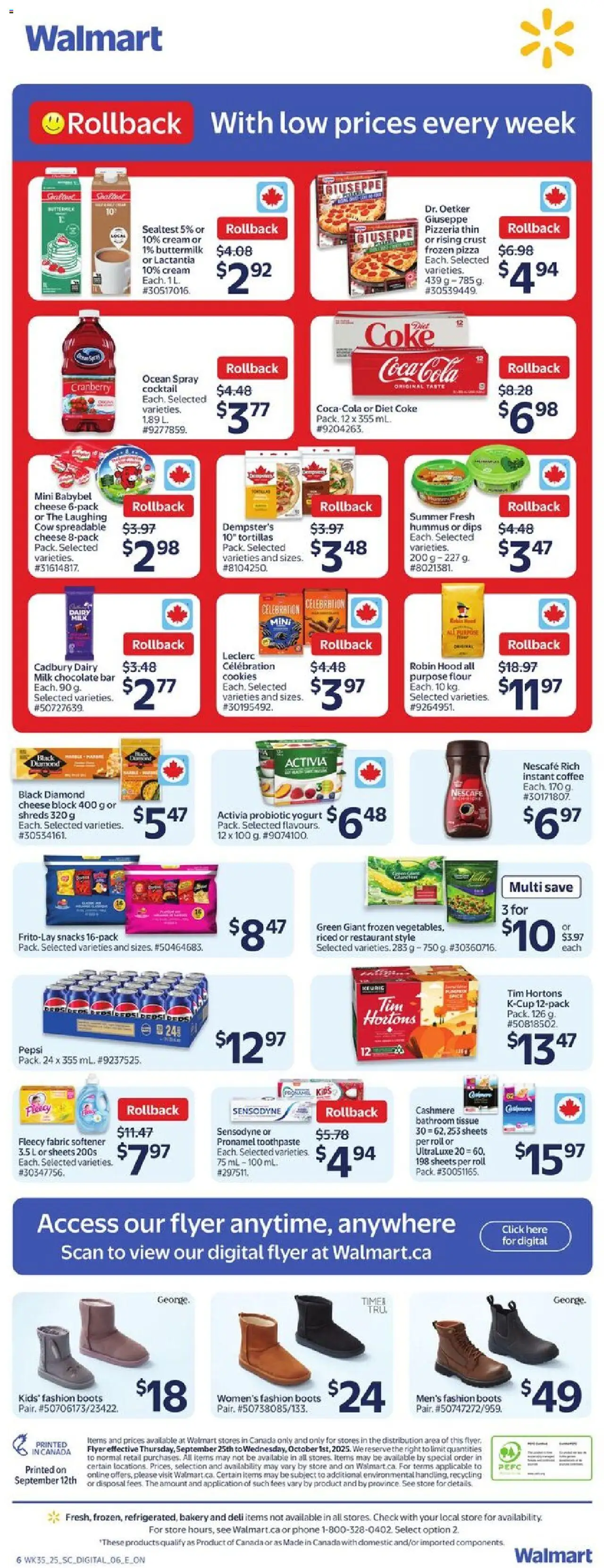 Walmart flyer valid from 25.09.2025 | Page: 2 | Products: Cream, Cookies, Cheese, Chocolate