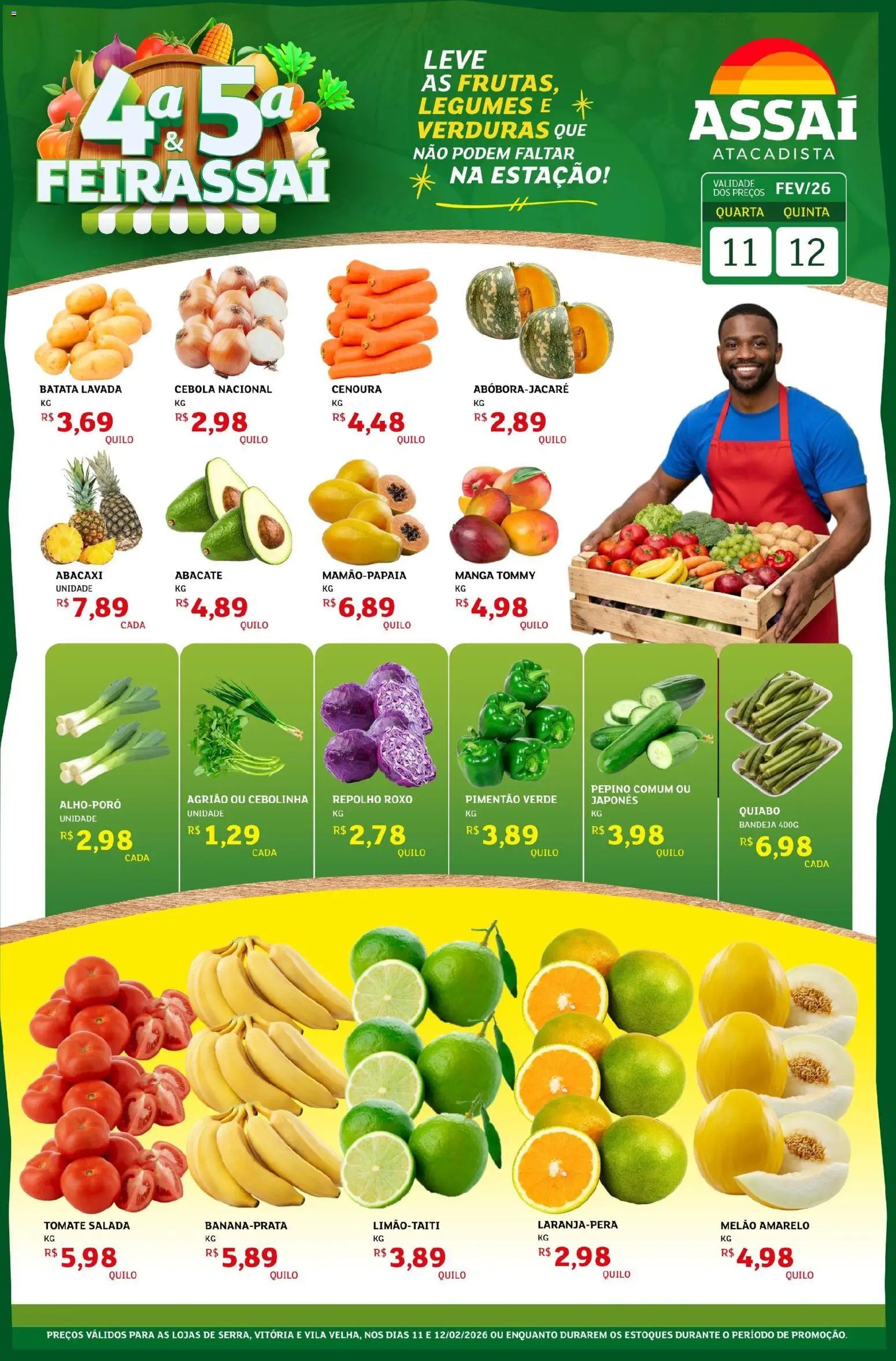 Assaí Atacadista Folheto - válido de 11.02.2026 | Página: 1 | Produtos: Cebola, Repolho, Abacaxi, Bandeja