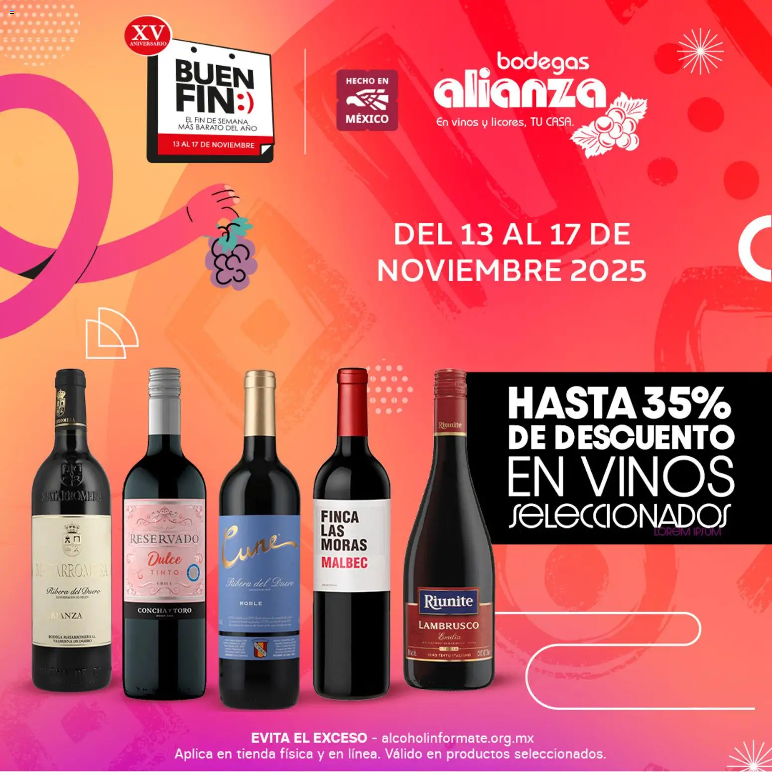 Nuevas ofertas de Bodegas Alianza válidas en toda la República Mexicana desde el 13.11.2025. ¡Encuentra las mejores ofertas en Bodegas Alianza Buen Fin! | Página: 1 | Productos: Vino