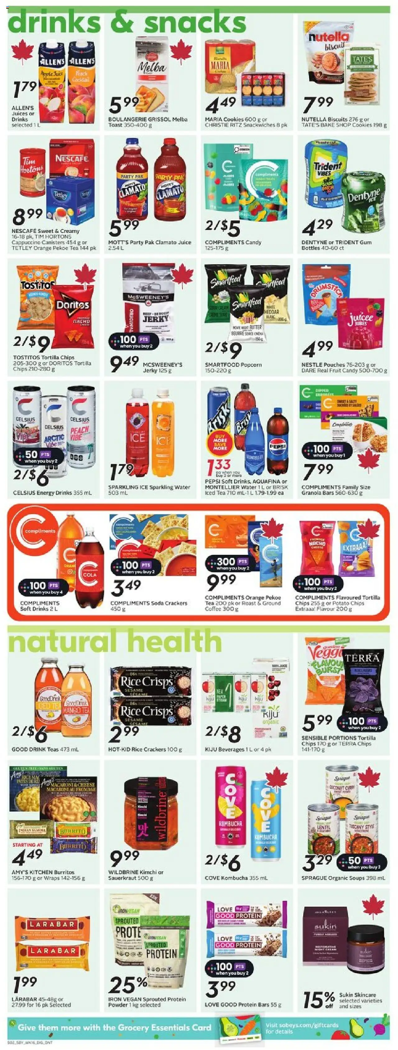 Sobeys flyer valid from 14.08.2025 | Page: 11 | Products: Tea, Cookies, Cheese, Coffee