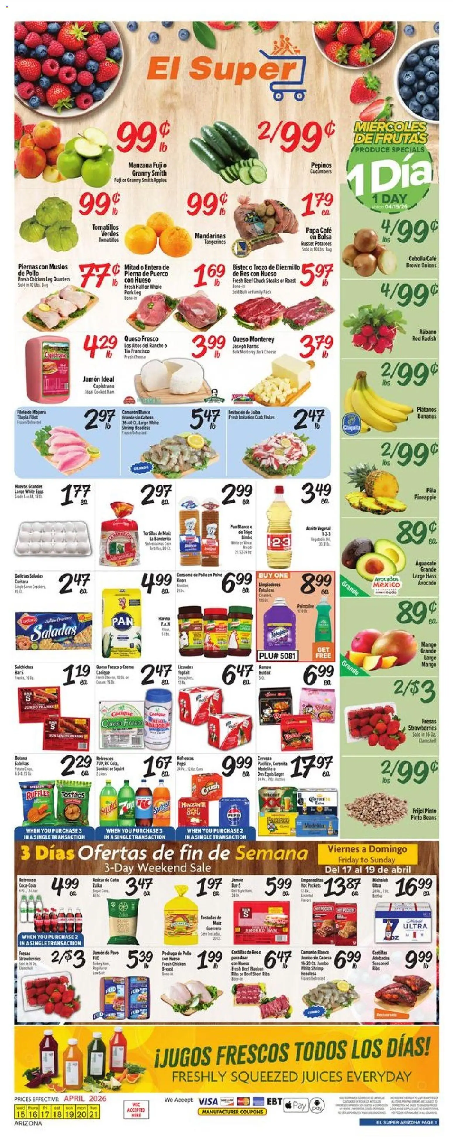 El Super Weekly Ad - AK - valid from 15.04.2026 | Page: 1 | Products: Juice, Pork, Avocado, Beet