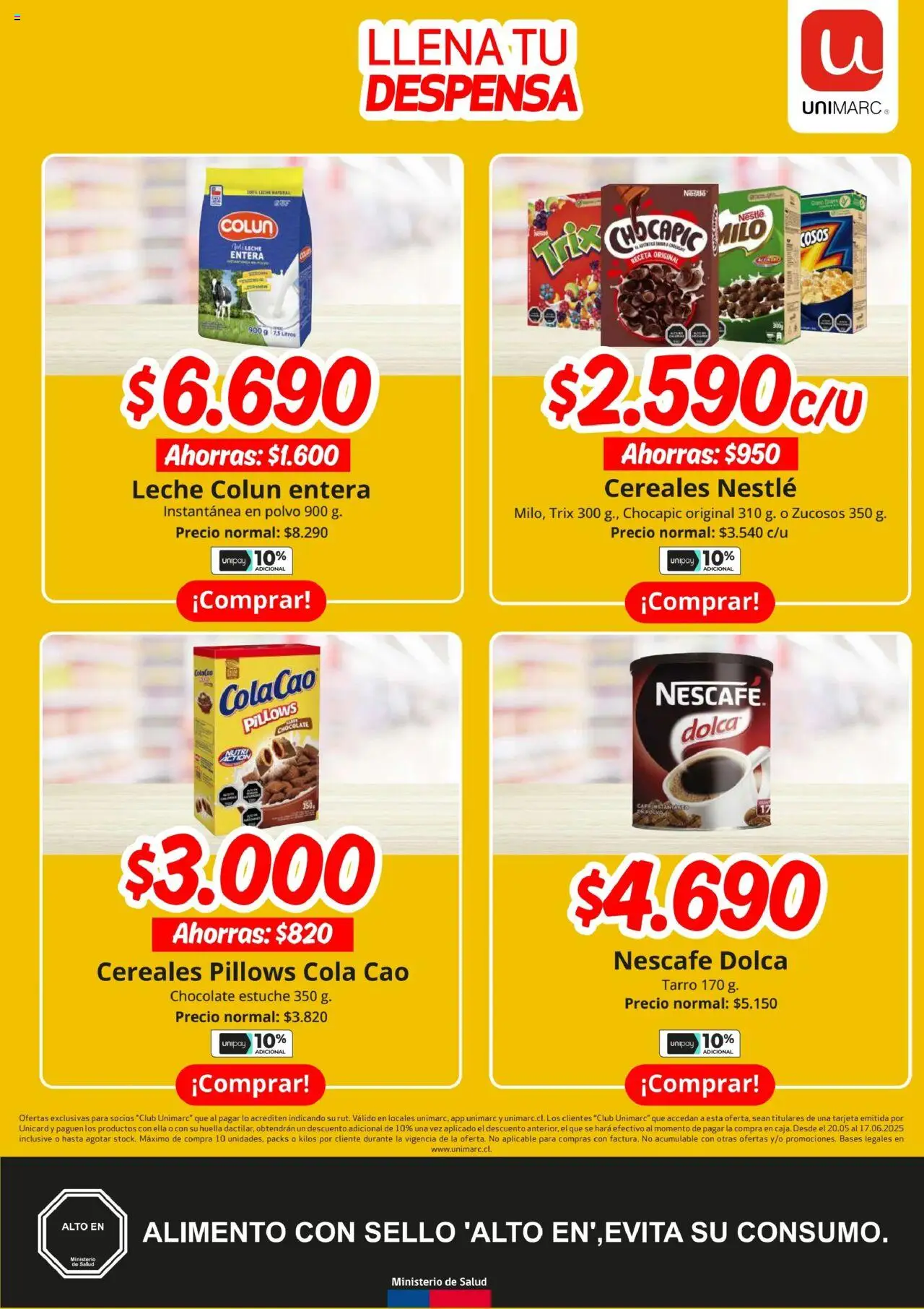 Unimarc ofertas  │ válido desde el 20.05.2025 | Página: 3 | Productos: Leche, Café, Chocolate, Cereales