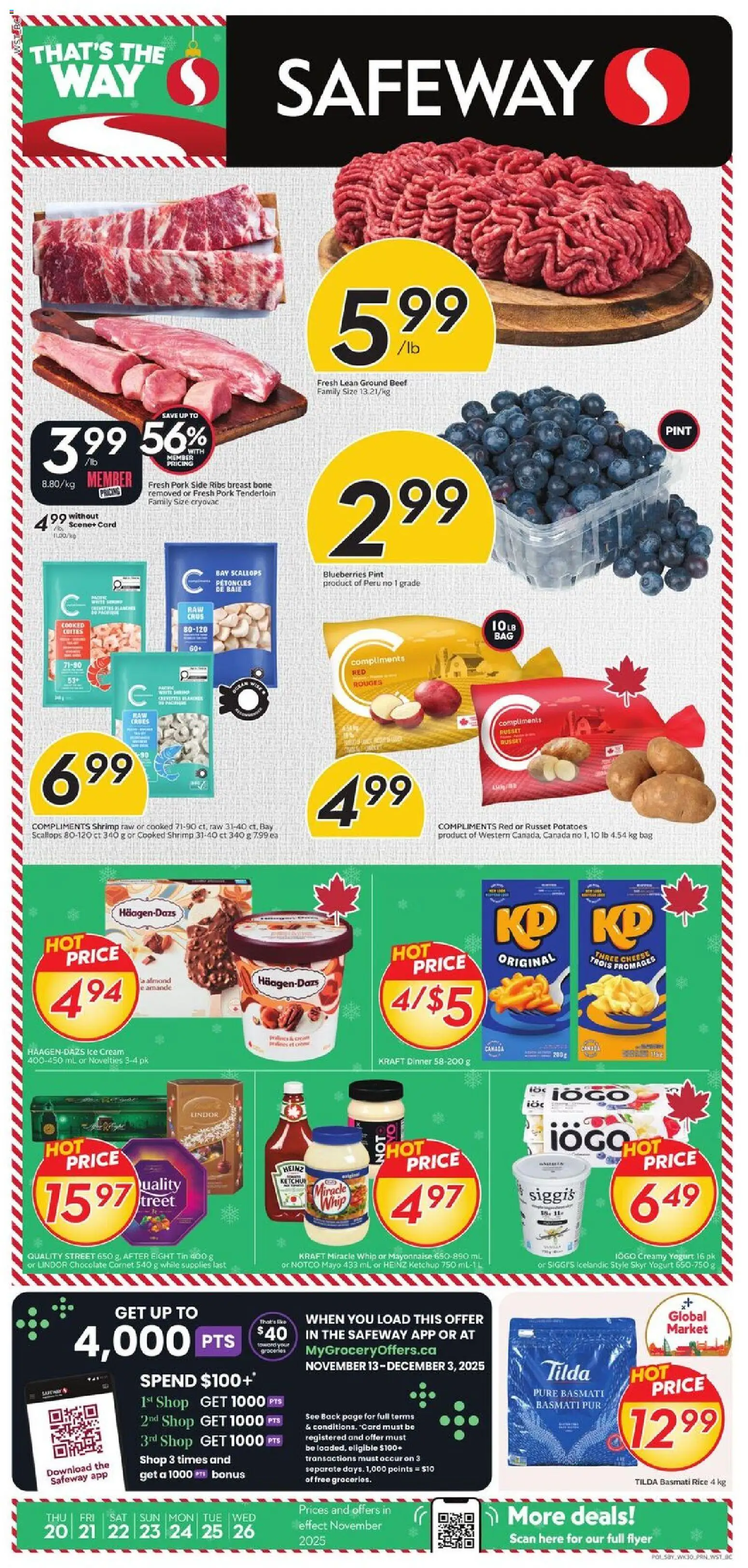 Safeway flyer valid from 20.11.2025 | Page: 1 | Products: Rice, Ketchup, Yogurt, Chocolate