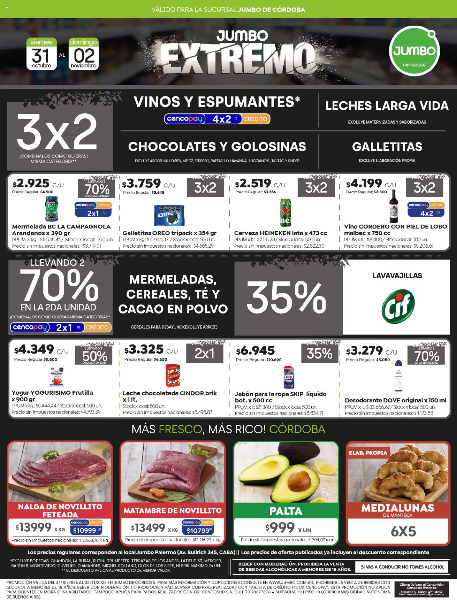 Jumbo - Ofertas Extremo | Córdoba │ válido desde el 31.10.2025 | Página: 1 | Productos: Lavavajillas, Palta, Leche, Vino