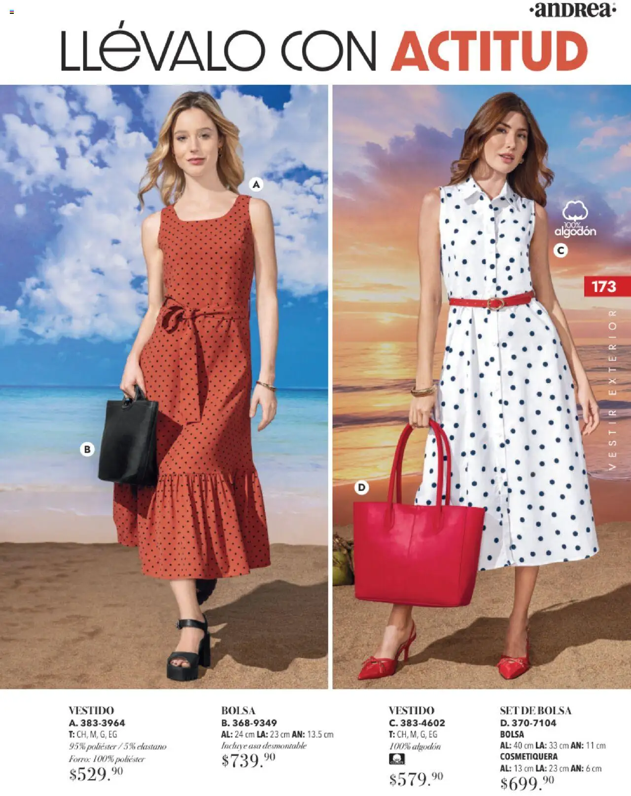 Nuevas ofertas de Andrea válidas en toda la República Mexicana desde el 17.08.2025. ¡Encuentra las mejores ofertas en Andrea - Catálogo Tropical Otoño / Invierno! | Página: 173 | Productos: Bolsa, Algodón, Vestido